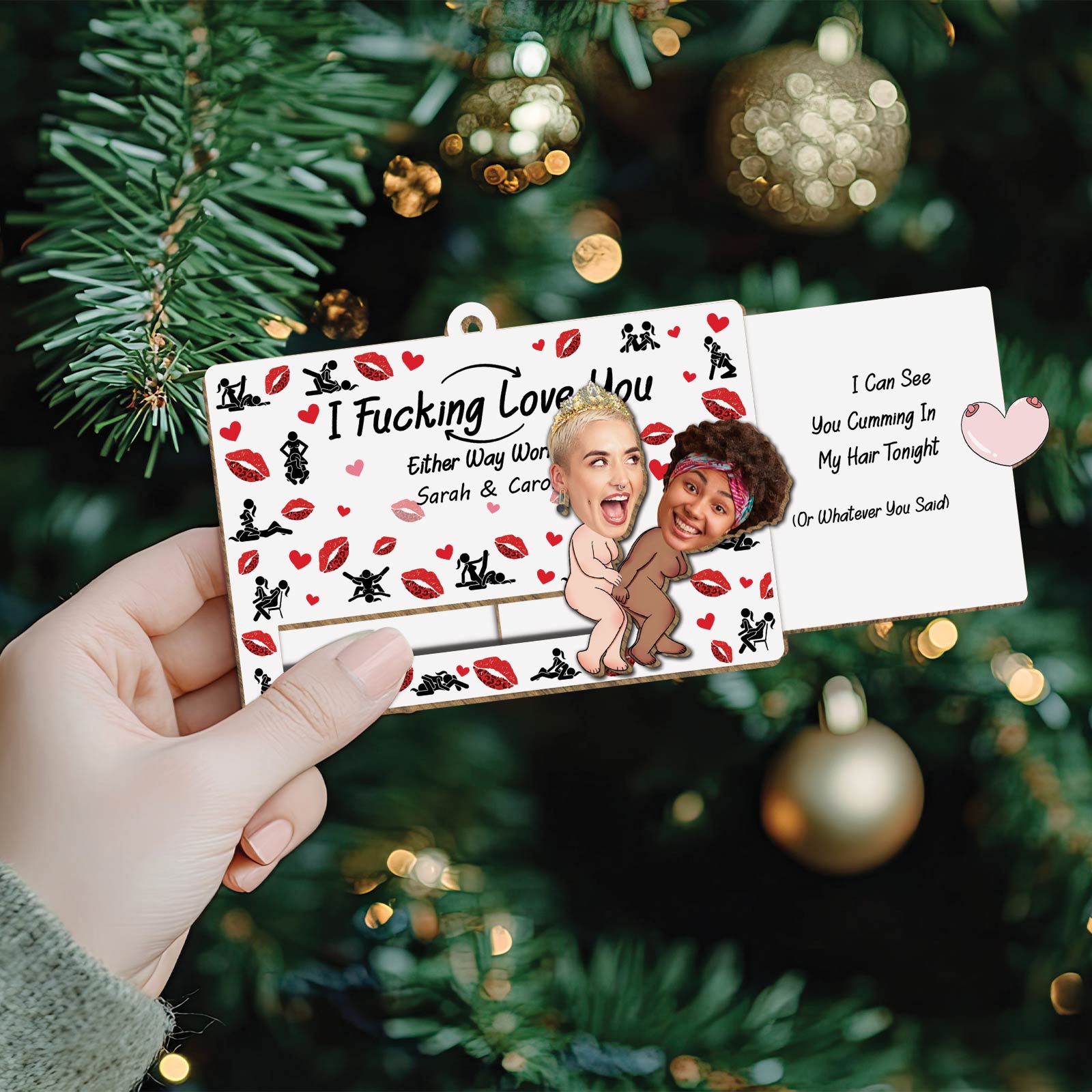 Funny Couples Christmas Gift - Personalized Photo Wooden Slider Ornament For Couples-Mk-2