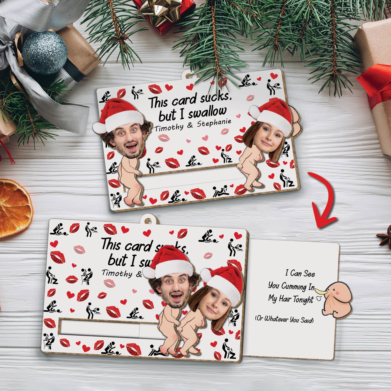 Funny Couples Christmas Gift - Personalized Photo Wooden Slider Ornament For Couples-Mk-3