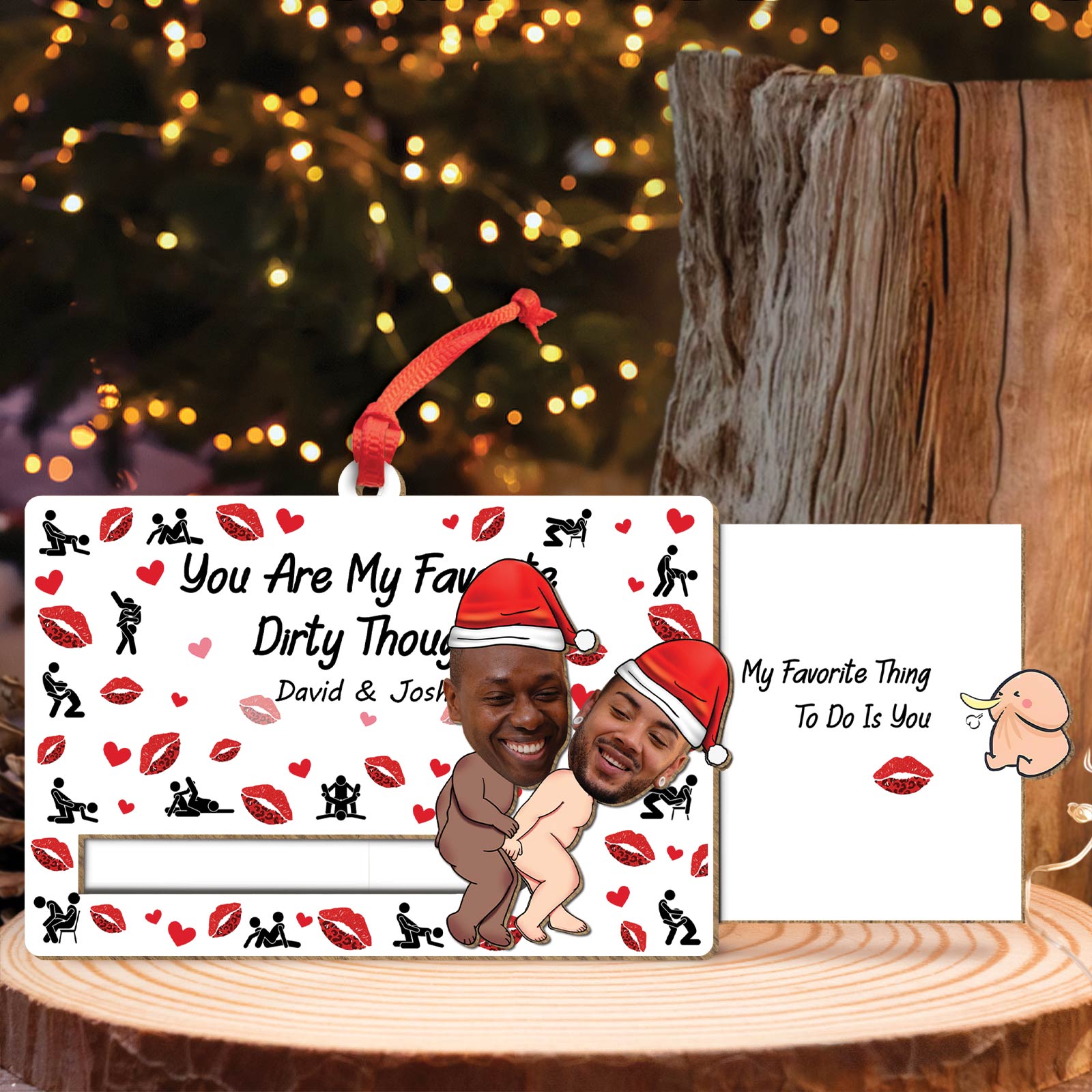 Funny Couples Christmas Gift - Personalized Photo Wooden Slider Ornament For Couples-Mk-4