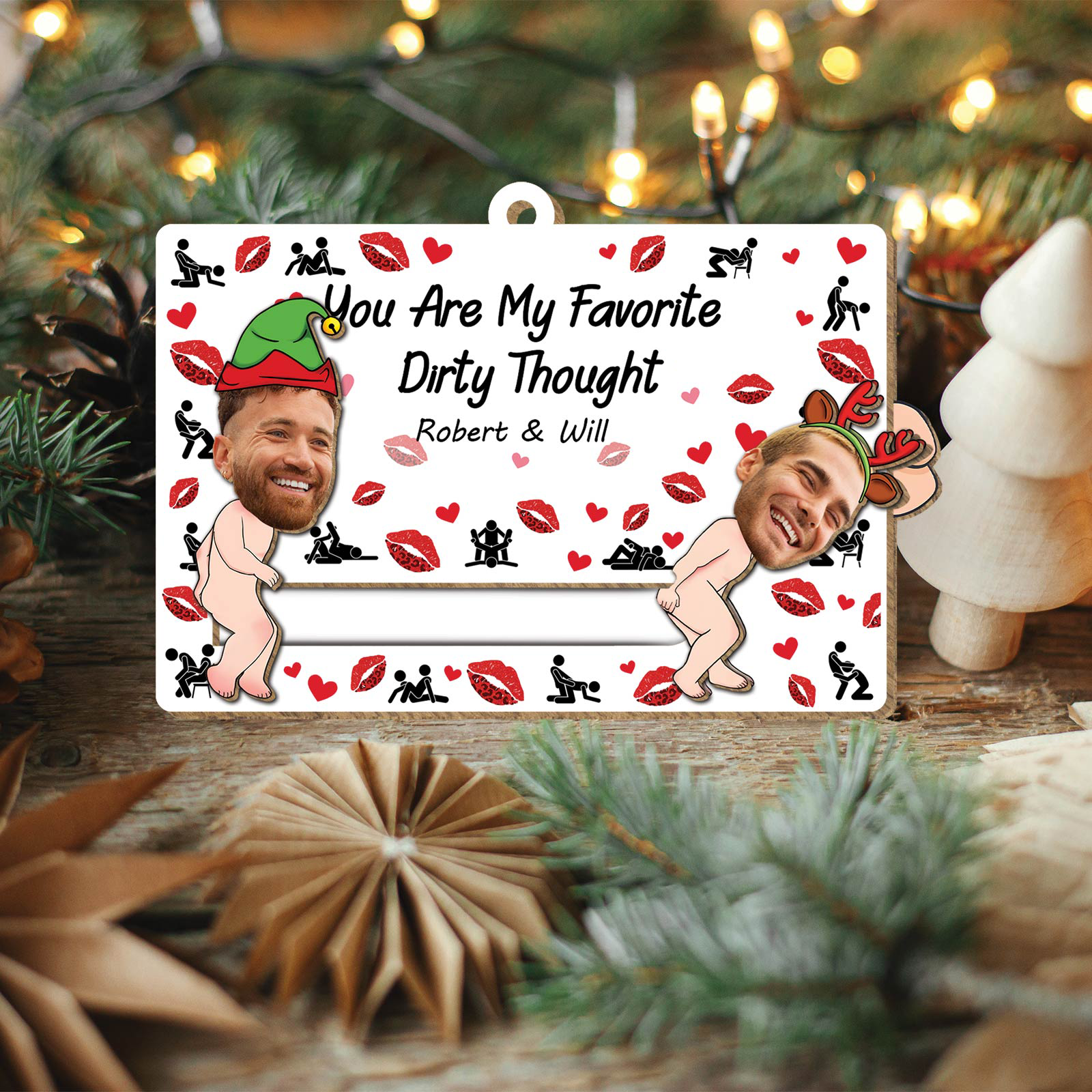 Funny Couples Christmas Gift - Personalized Photo Wooden Slider Ornament For Couples-Mk-5
