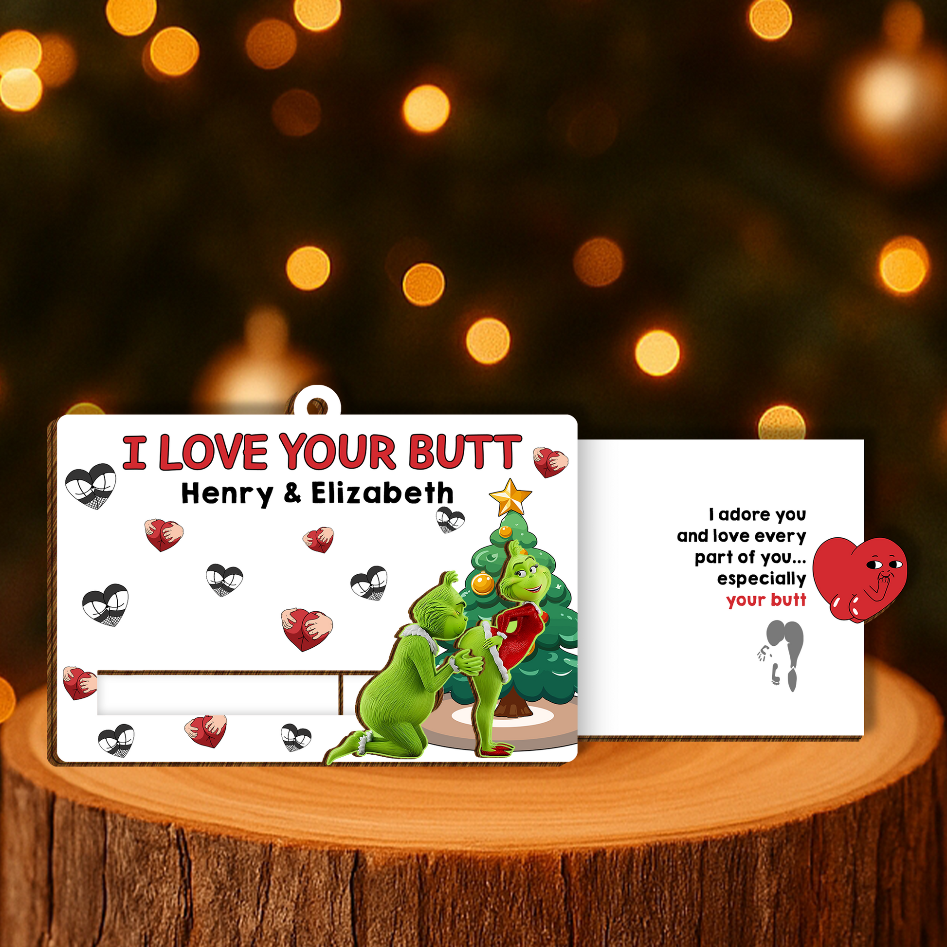 Funny Couples Christmas Slider Card - Personalized I Love Your Butt Gift, Cute Naughty Green Character Romantic Card for Him Her-P2509-1603-mk1