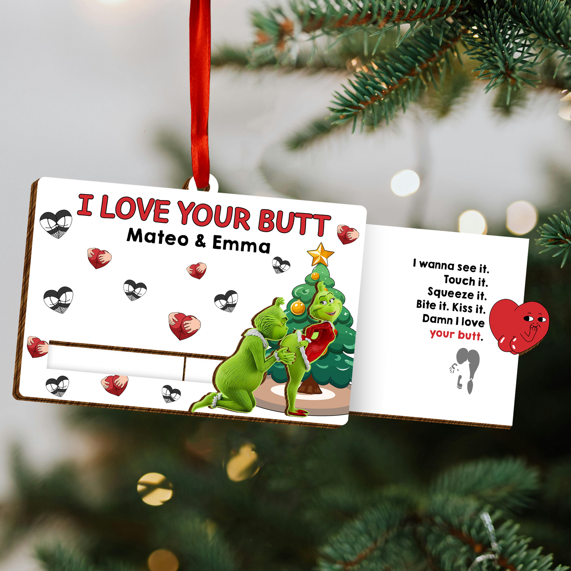 Funny Couples Christmas Slider Card - Personalized I Love Your Butt Gift, Cute Naughty Green Character Romantic Card for Him Her-P2509-1603-mk4