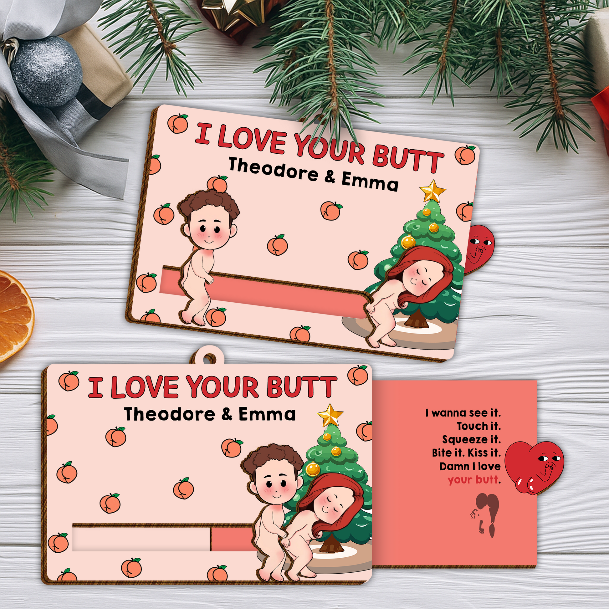 Funny Couples Christmas Slider Card - Personalized I Love Your Butt Gift, Cute Naughty Romantic Card for Him Her-P2510-2707-mk4