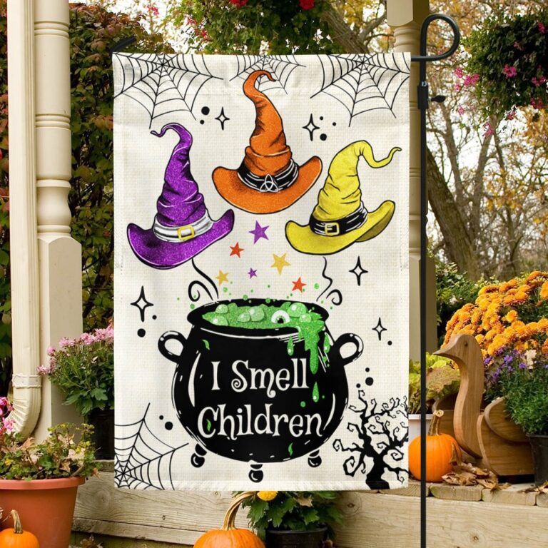 Funny Halloween Flag - 'I Smell Children' with Witch Hats and Cauldron Design-W170725-22-mk-3