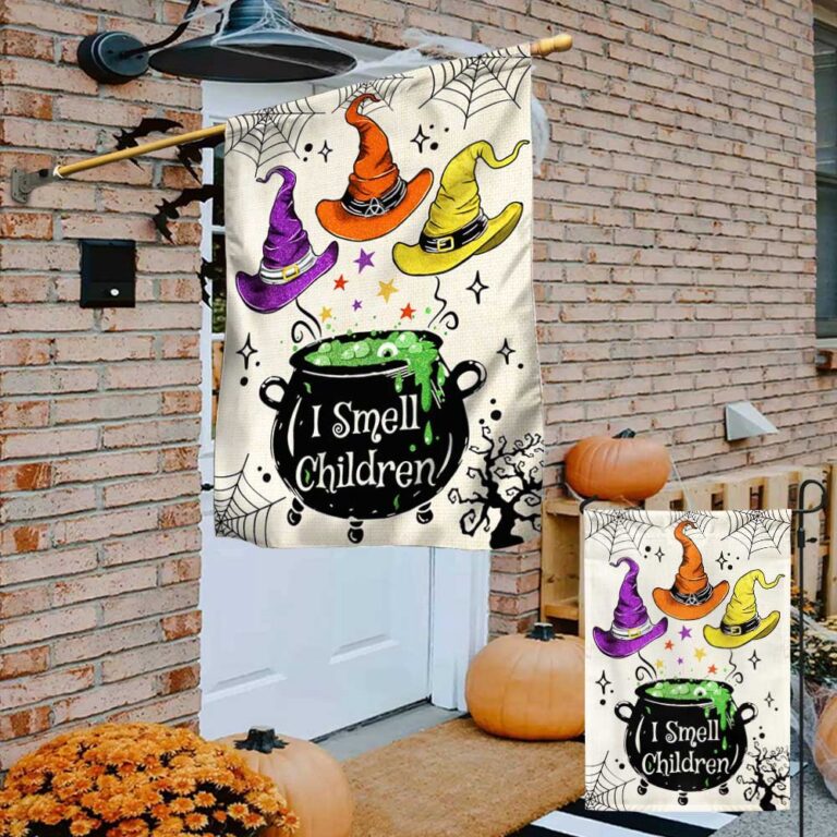 Funny Halloween Flag - 'I Smell Children' with Witch Hats and Cauldron Design-W170725-22-mk-4