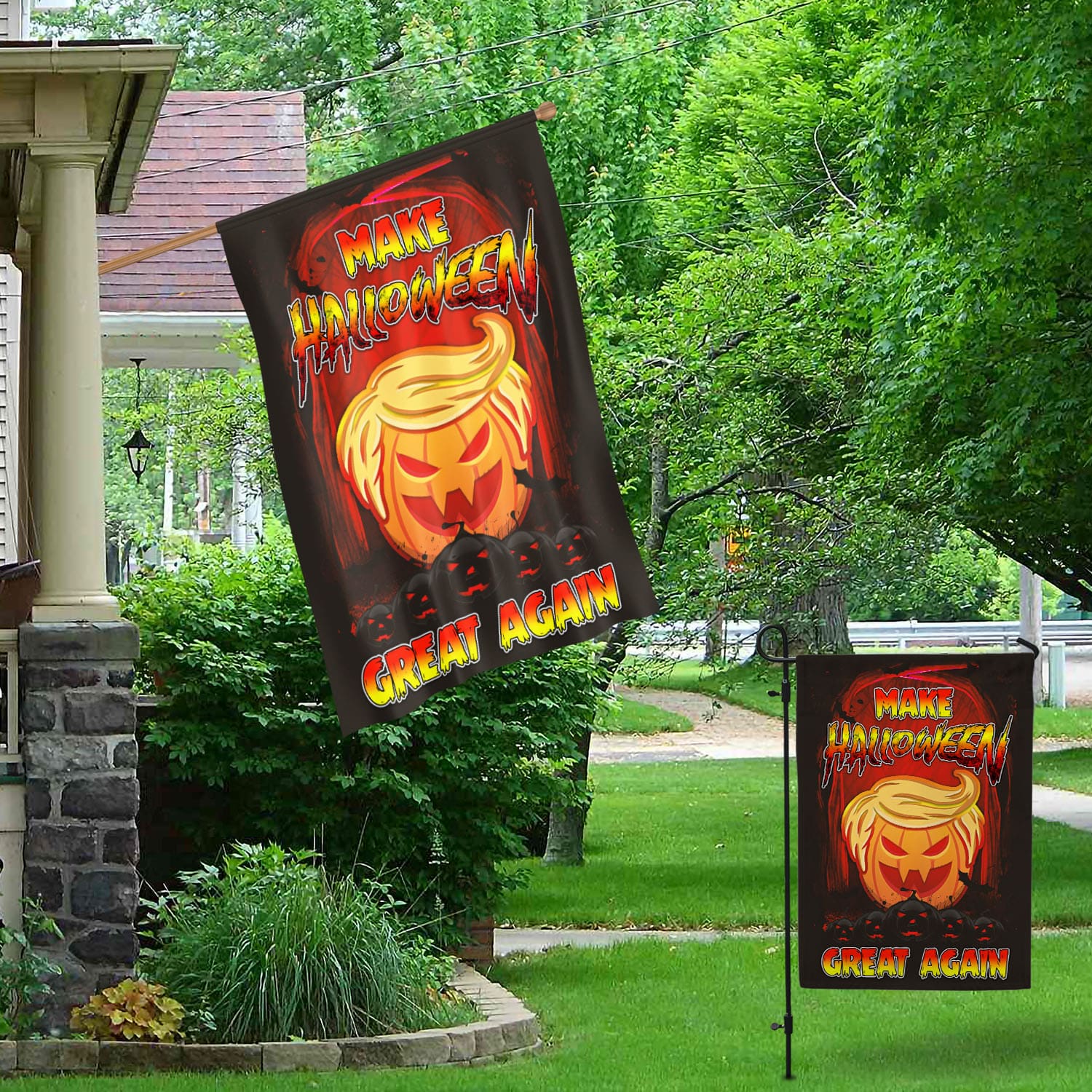 Funny Halloween Flag - Make Halloween Great Again with Trumpkin Jack-o'-Lantern Design-W240725-07-mk5