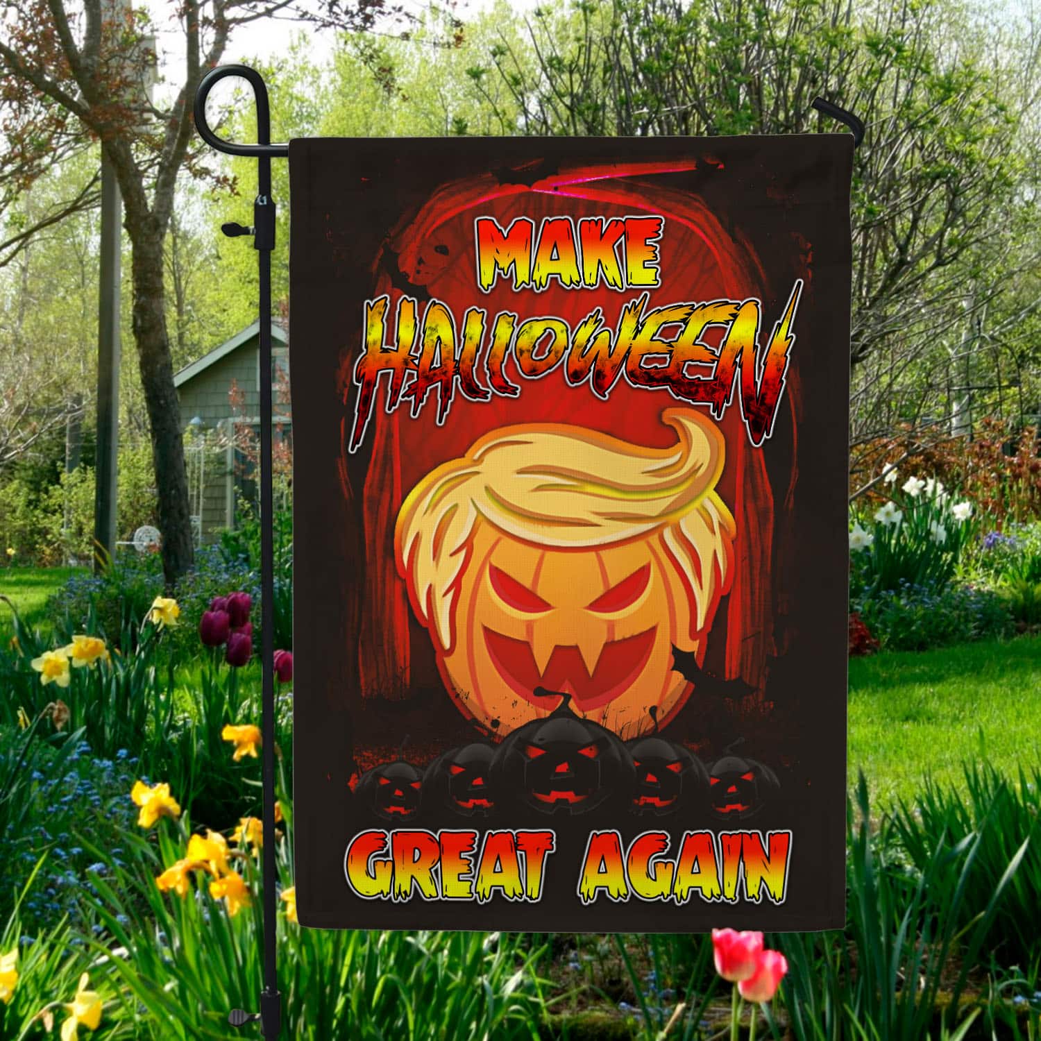 Funny Halloween Flag - Make Halloween Great Again with Trumpkin Jack-o'-Lantern Design-W240725-07-mk7