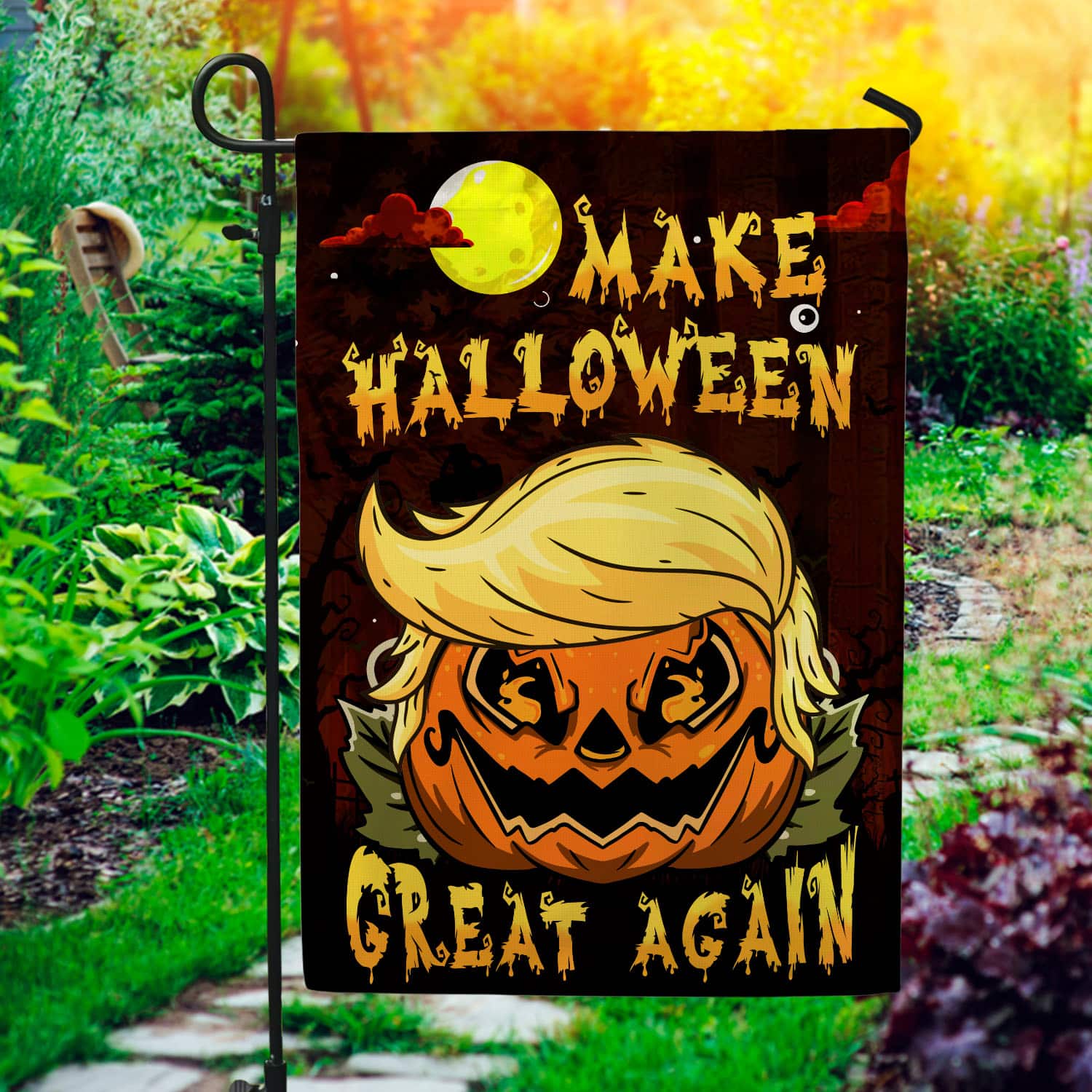 Funny Halloween Flag - Pumpkin Parody Design with Make Halloween Great Again Text-W170725-14-mk-1