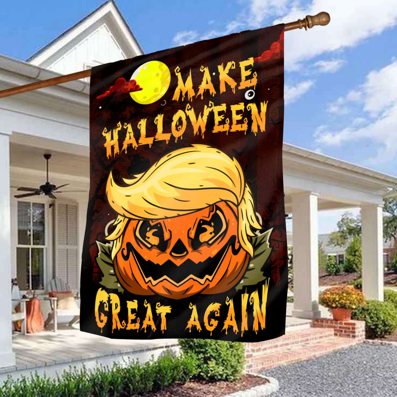 Funny Halloween Flag - Pumpkin Parody Design with Make Halloween Great Again Text-W170725-14-mk-2
