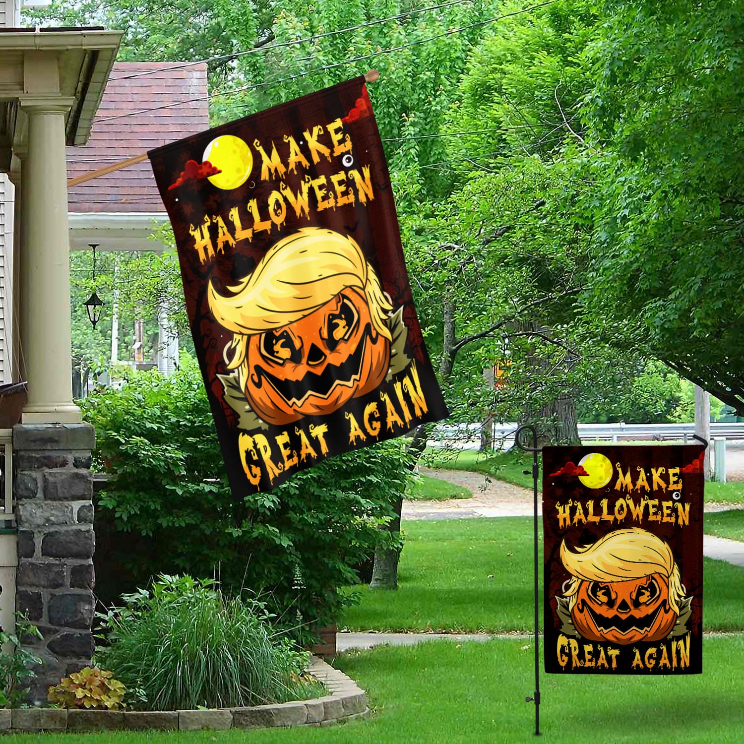 Funny Halloween Flag - Pumpkin Parody Design with Make Halloween Great Again Text-W170725-14-mk-3