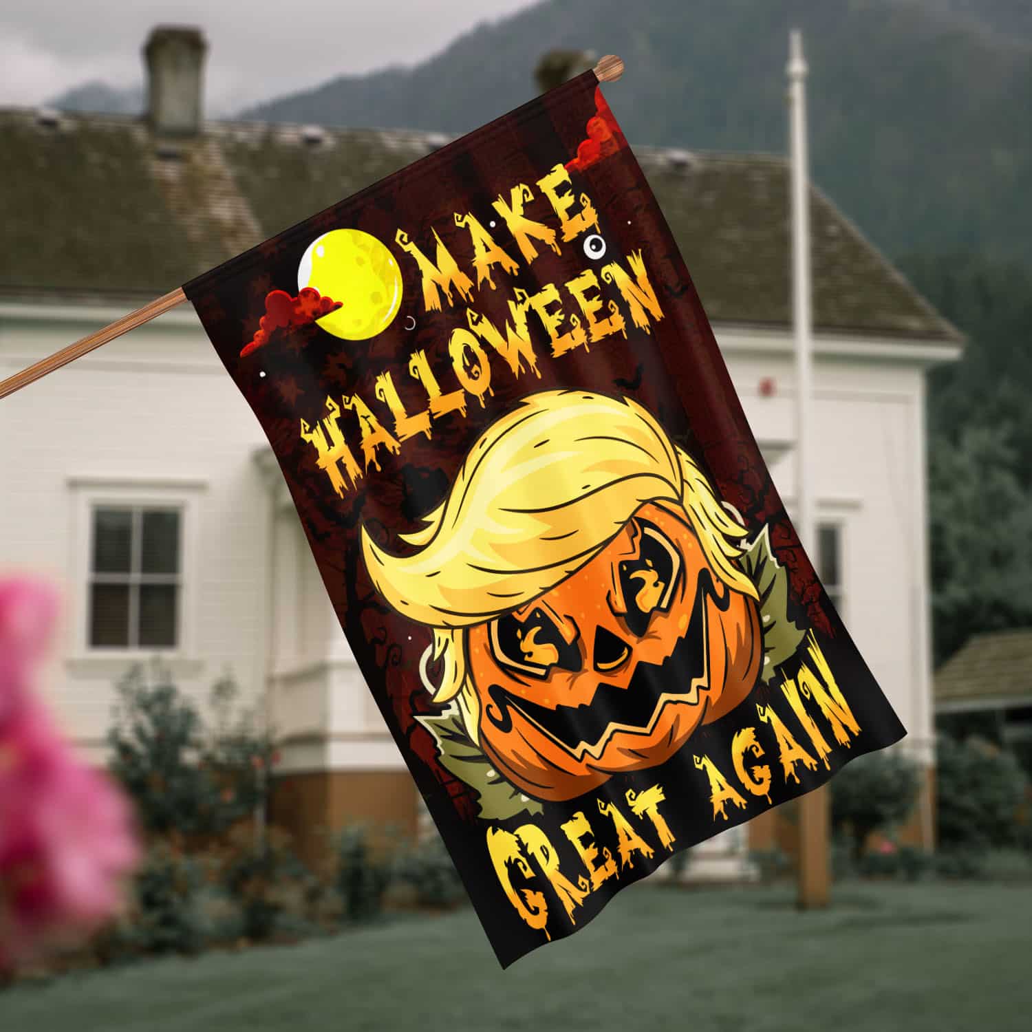Funny Halloween Flag - Pumpkin Parody Design with Make Halloween Great Again Text-W170725-14-mk-5