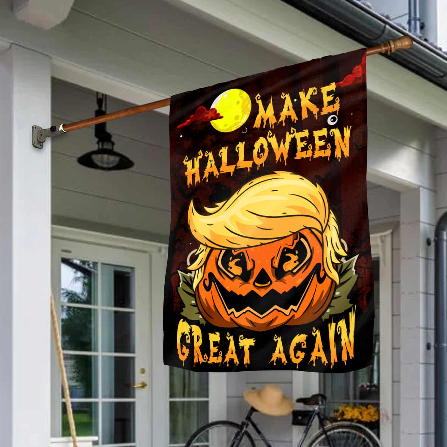 Funny Halloween Flag - Pumpkin Parody Design with Make Halloween Great Again Text-W170725-14-mk-6