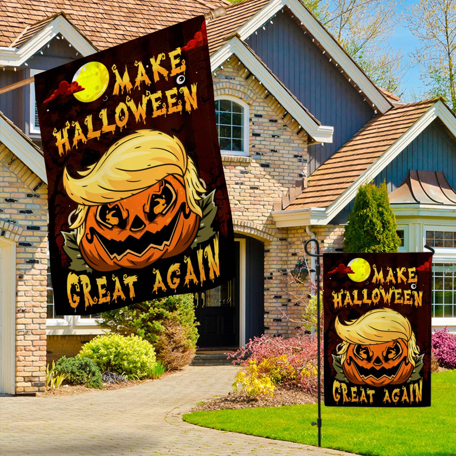 Funny Halloween Flag - Pumpkin Parody Design with Make Halloween Great Again Text-W170725-14-mk-4
