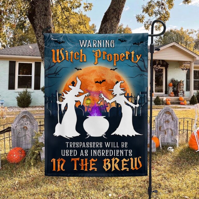 Funny Halloween Flag - Witch Property Warning Sign with Cauldron and Spooky Message-W170725-20-mk-1
