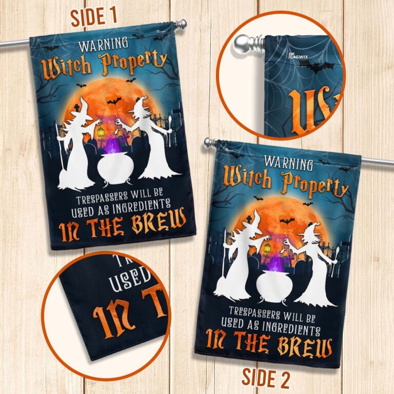 Funny Halloween Flag - Witch Property Warning Sign with Cauldron and Spooky Message-W170725-20-mk-2