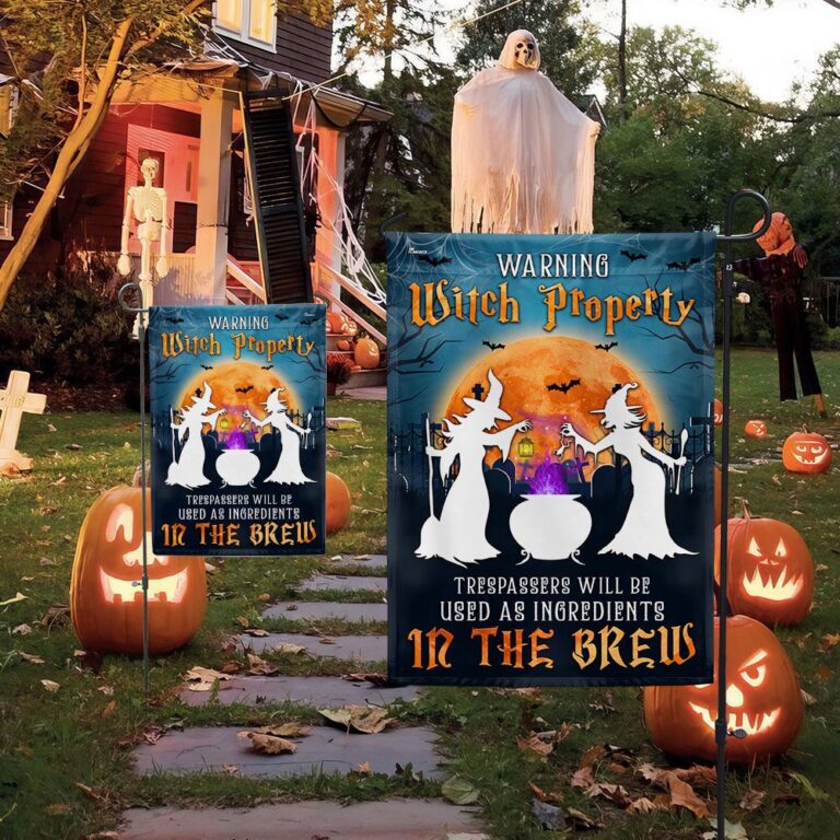 Funny Halloween Flag - Witch Property Warning Sign with Cauldron and Spooky Message-W170725-20-mk-3