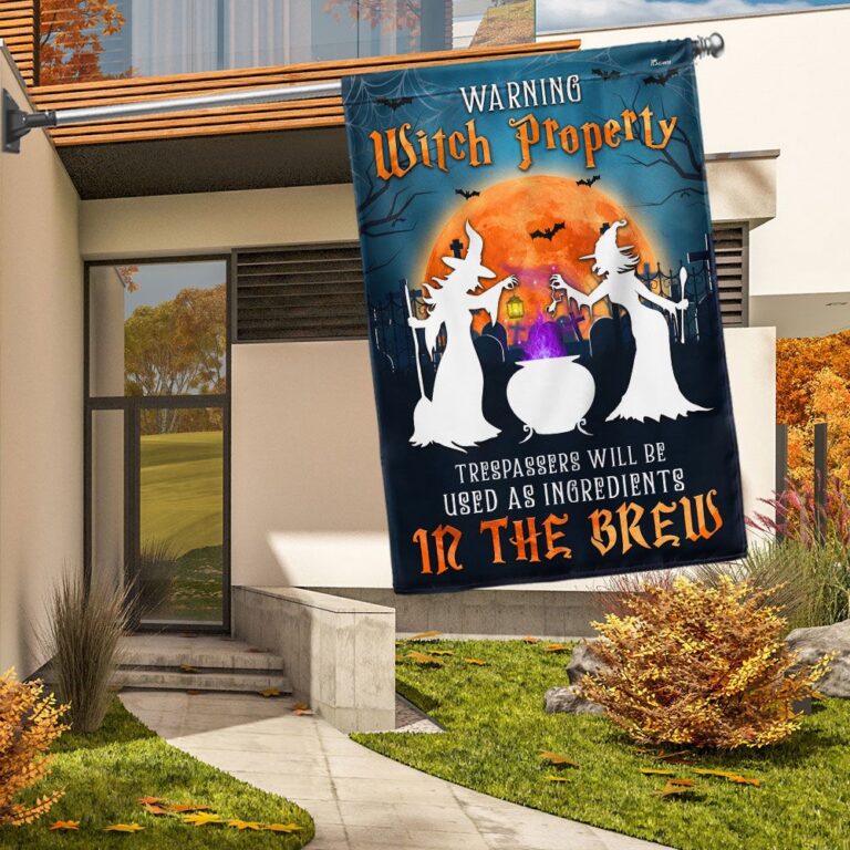Funny Halloween Flag - Witch Property Warning Sign with Cauldron and Spooky Message-W170725-20-mk-4