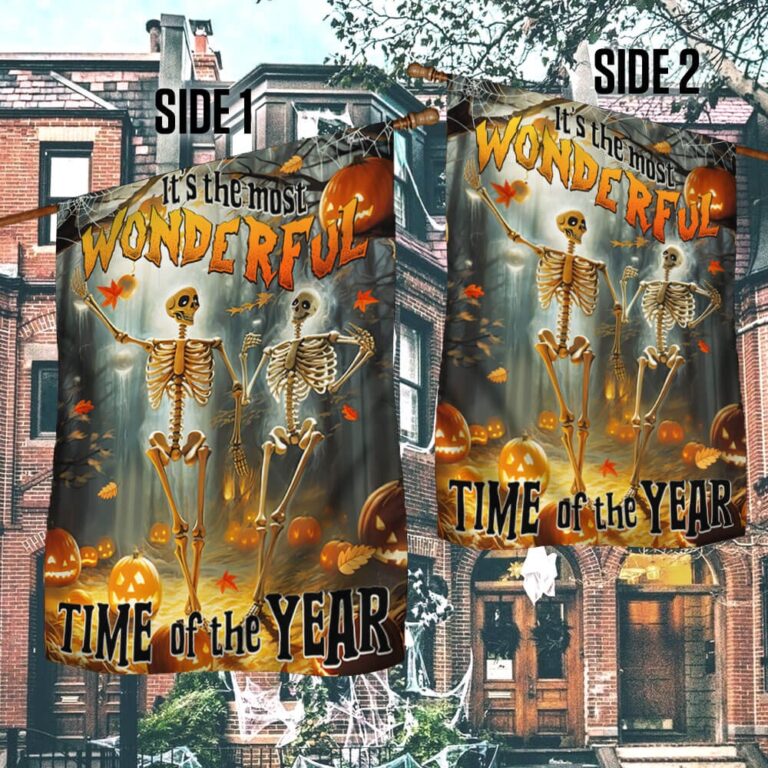 Funny Halloween Flag with Dancing Skeletons – ‘It’s the Most Wonderful Time of the Year’ Yard Decoration-W170725-19-mk-3