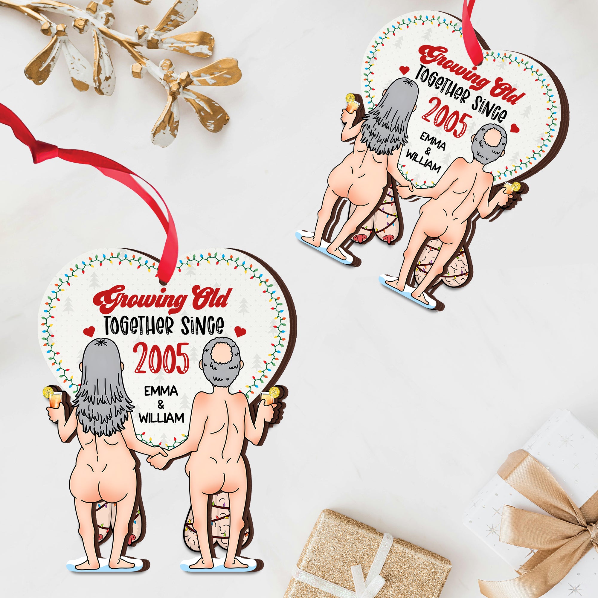 Funny Personalized Elderly Couple Christmas Ornament - Heart Shaking “Growing Old Together” Gift for Couples-P2511-0103-mk3