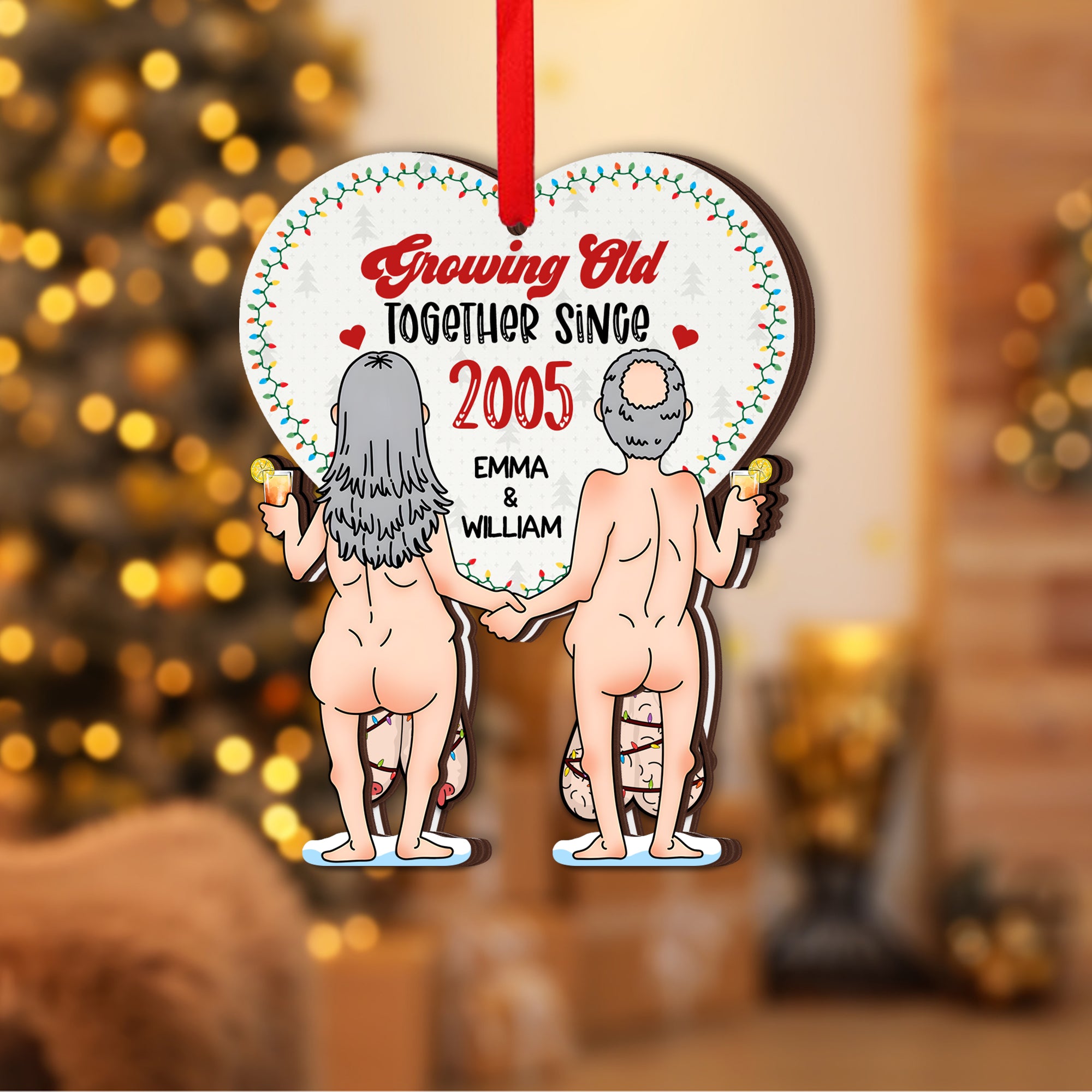 Funny Personalized Elderly Couple Christmas Ornament - Heart Shaking “Growing Old Together” Gift for Couples-P2511-0103-mk4