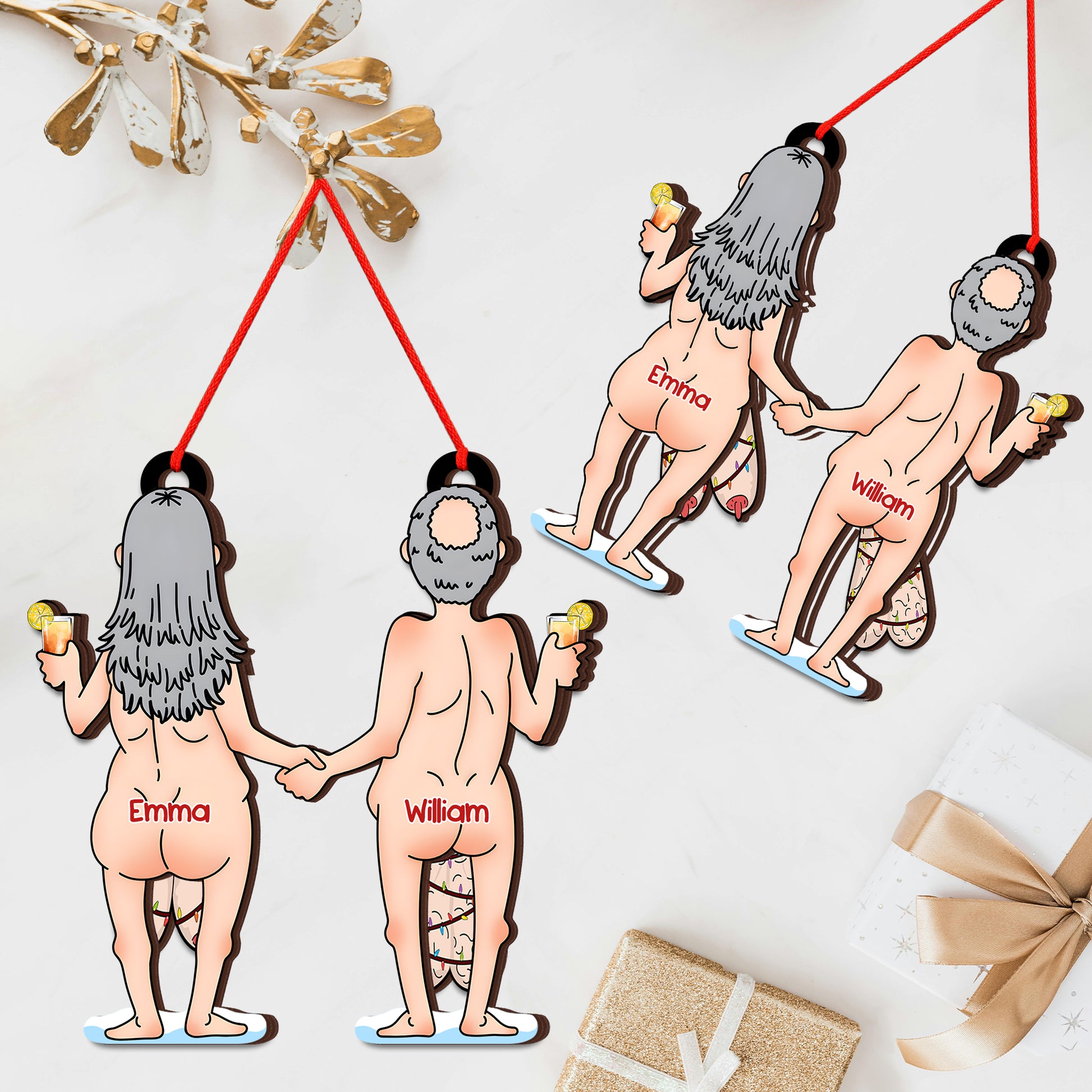 Funny Personalized Elderly Couple Shaking Christmas Ornament-P2511-0101-mk2