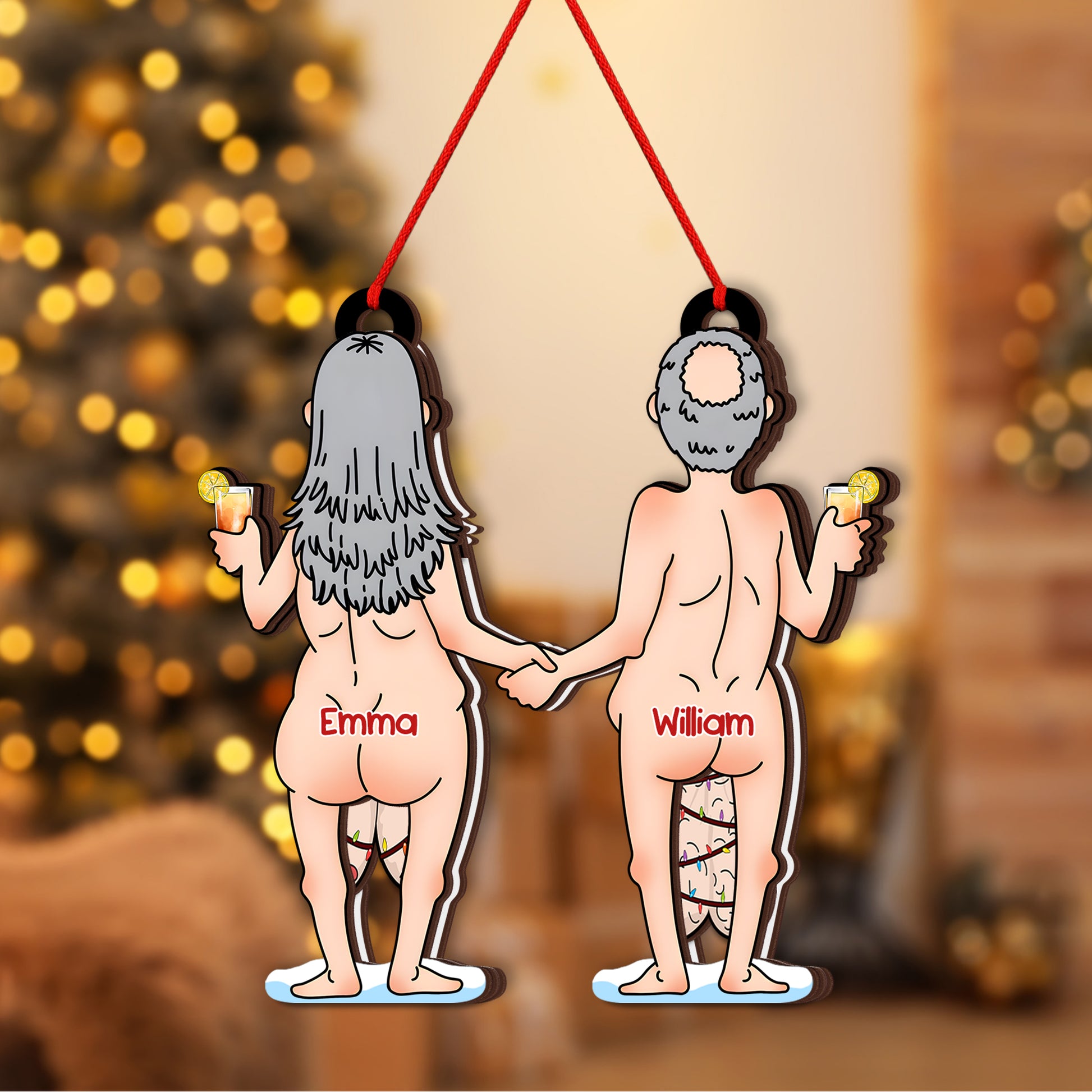 Funny Personalized Elderly Couple Shaking Christmas Ornament-P2511-0101-mk4