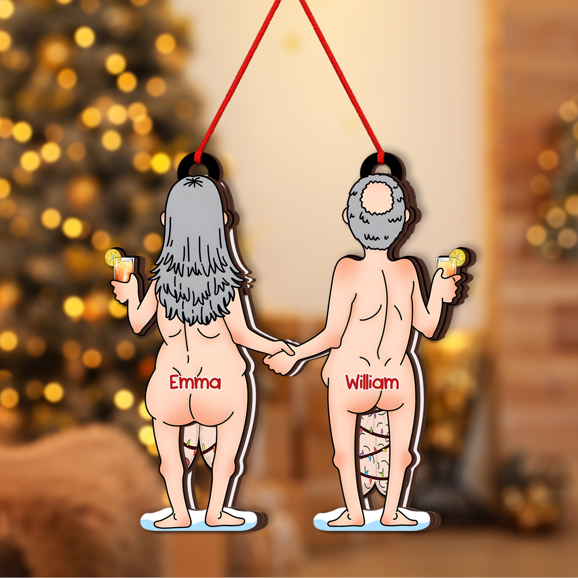 Funny Personalized Elderly Couple Shaking Christmas Ornament-P2511-0101-mk4