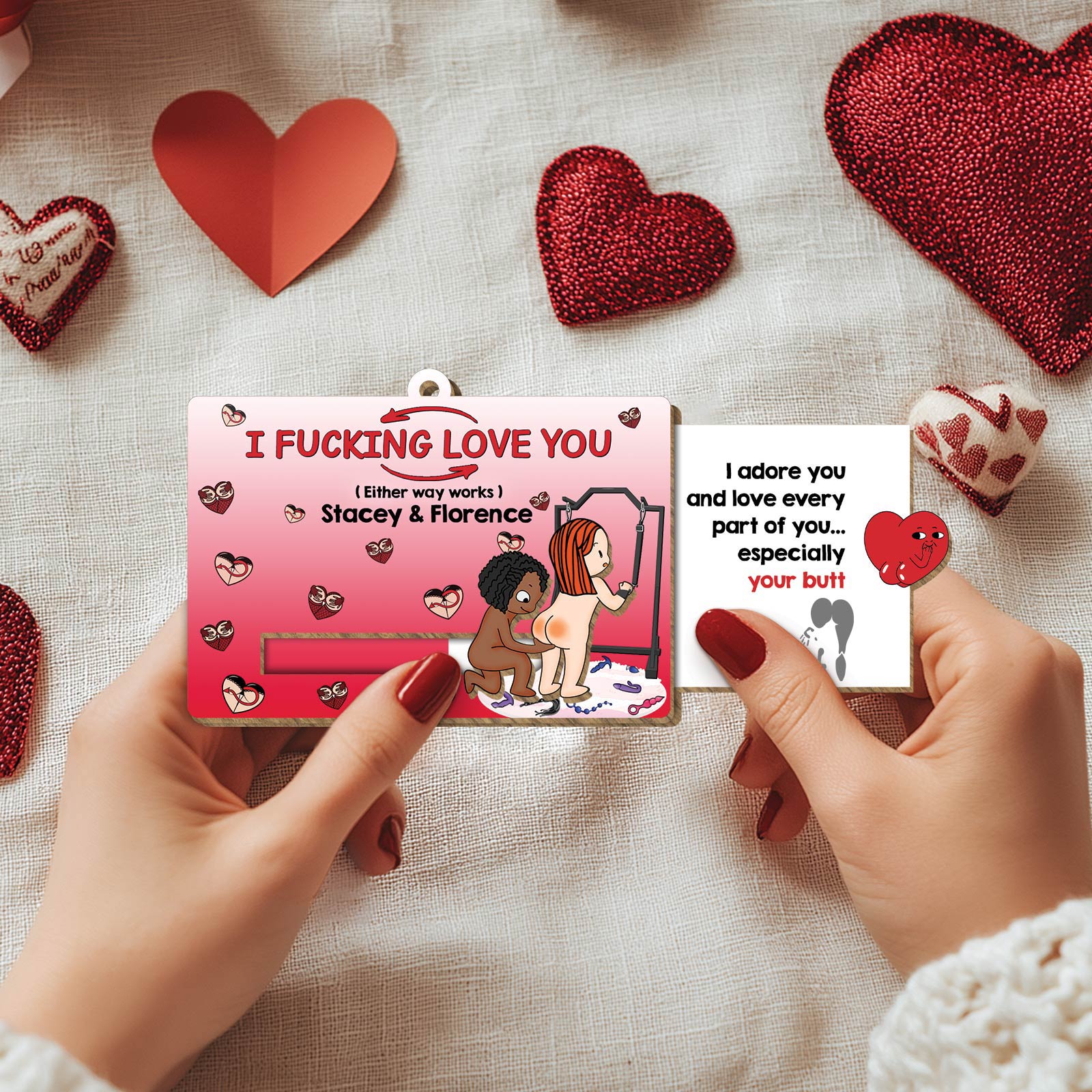 Funny Romantic Gift for Couples - Personalized Wooden Slider Card-Mk-4