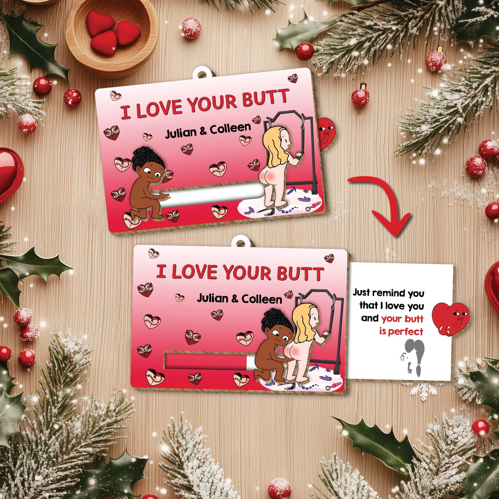 Funny Romantic Gift for Couples - Personalized Wooden Slider Card-Mk-5