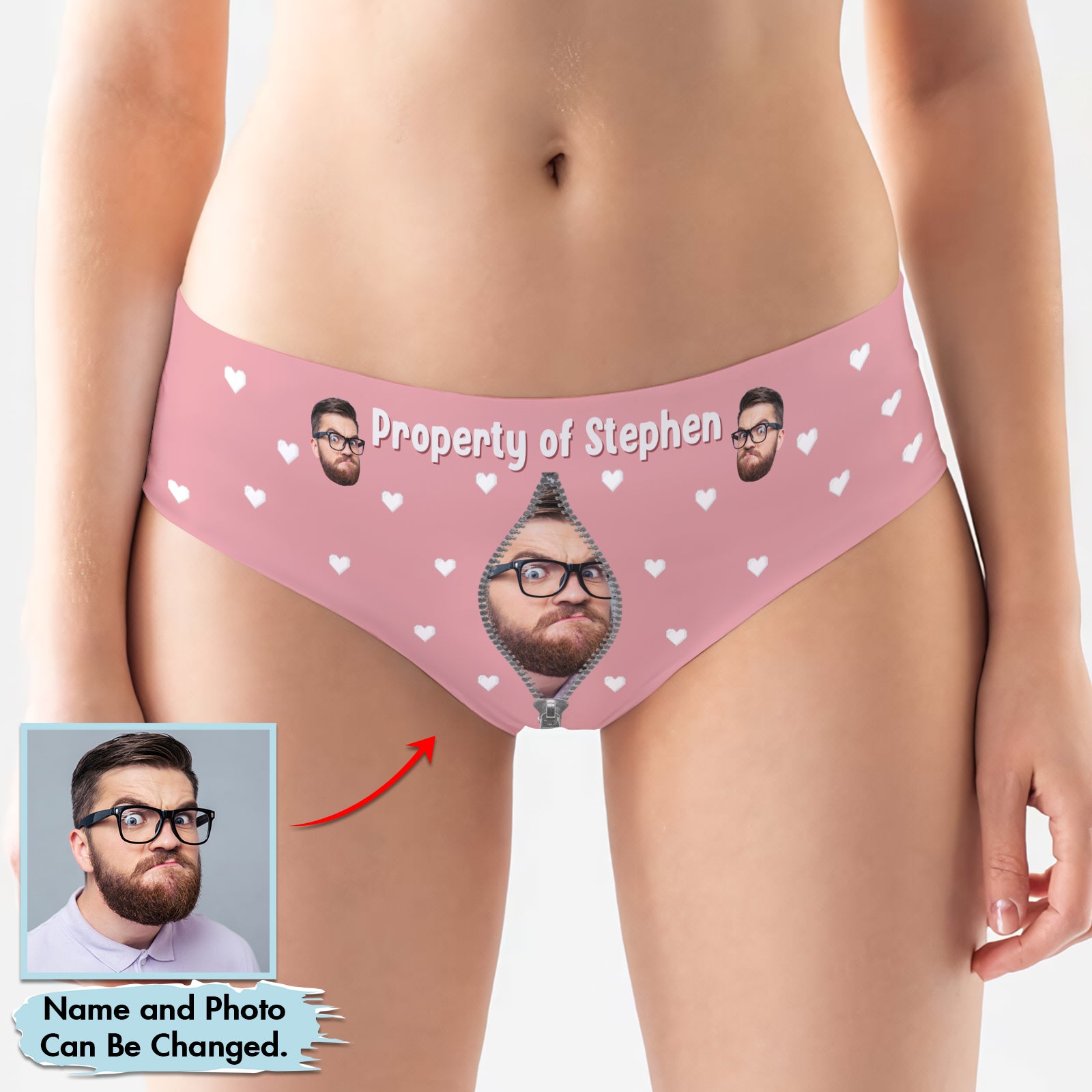 Funny Romantic Gift for Him or Her - Personalized Women’s Underwear with Custom Face and Name-mk5