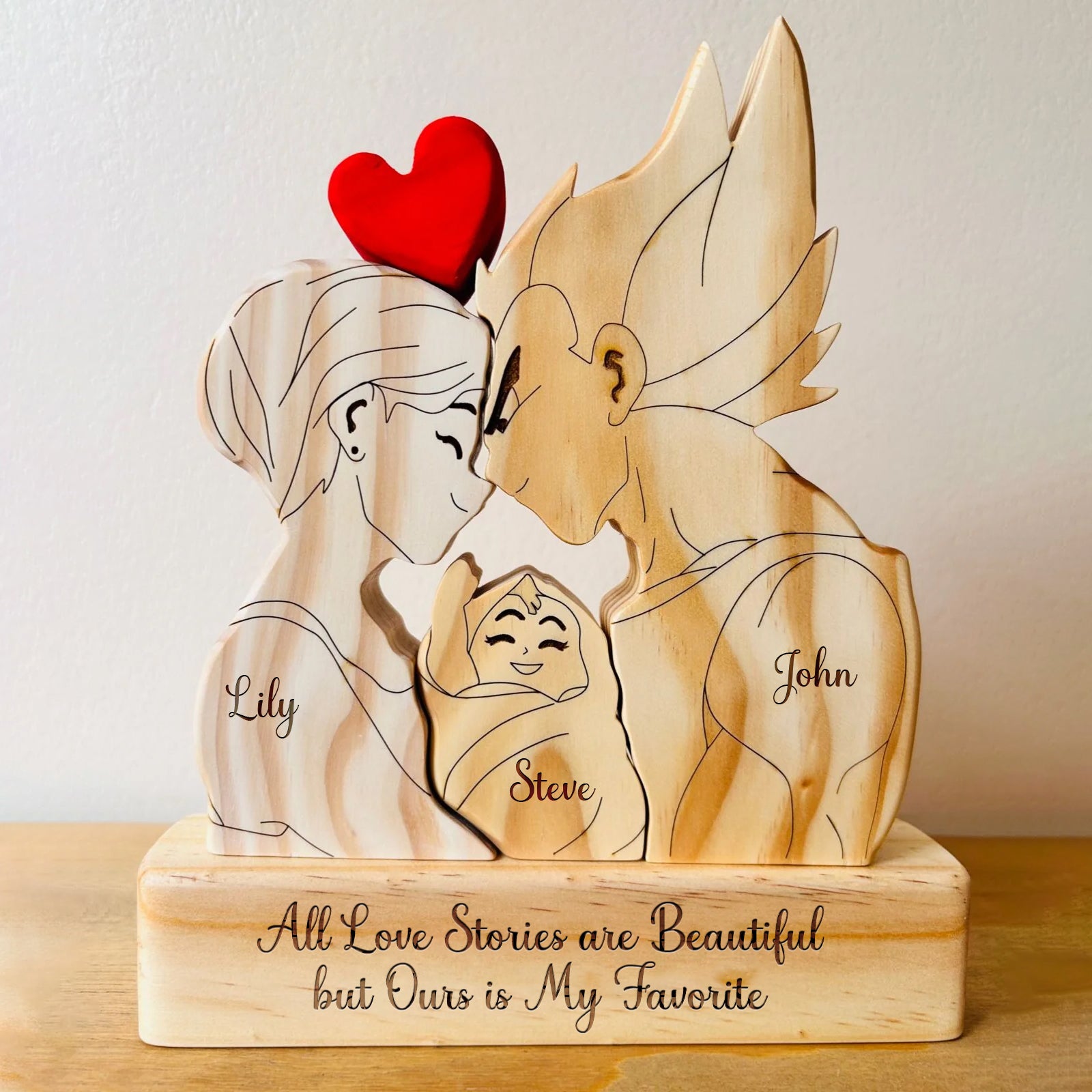 Goku Wooden Couple Figurine - Personalized Puzzle Gift for Family or Couples-CVK230725P04-mk-1