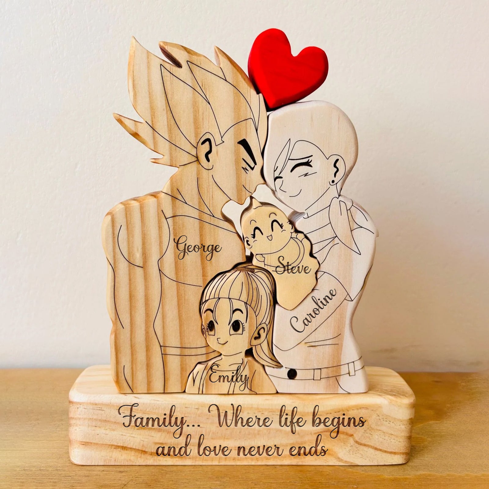 Goku Wooden Couple Figurine - Personalized Puzzle Gift for Family or Couples-CVK230725P04-mk-3