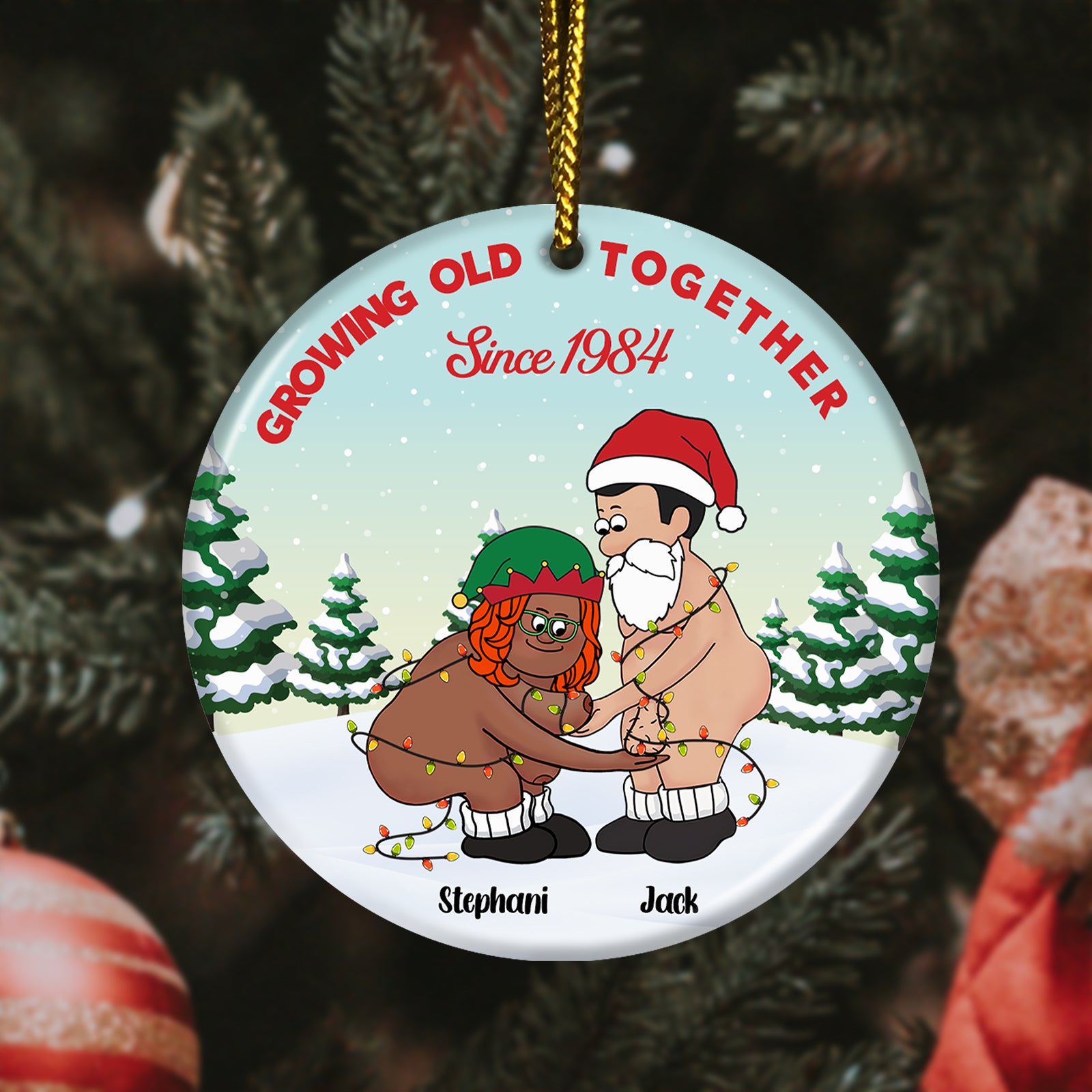 Growing Old Together Since - Personalized Couples Ceramic Ornament, Custom Christmas Gift-Mk-2