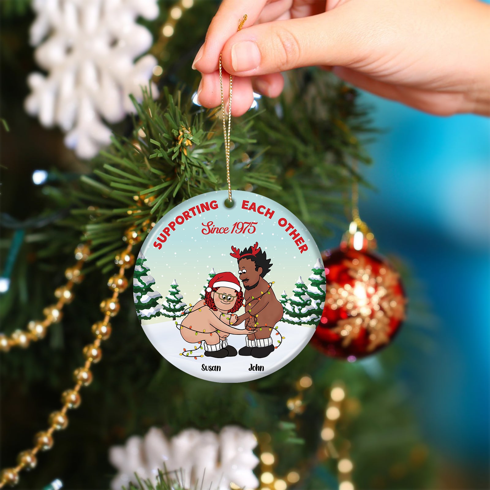 Growing Old Together Since - Personalized Couples Ceramic Ornament, Custom Christmas Gift-Mk-3