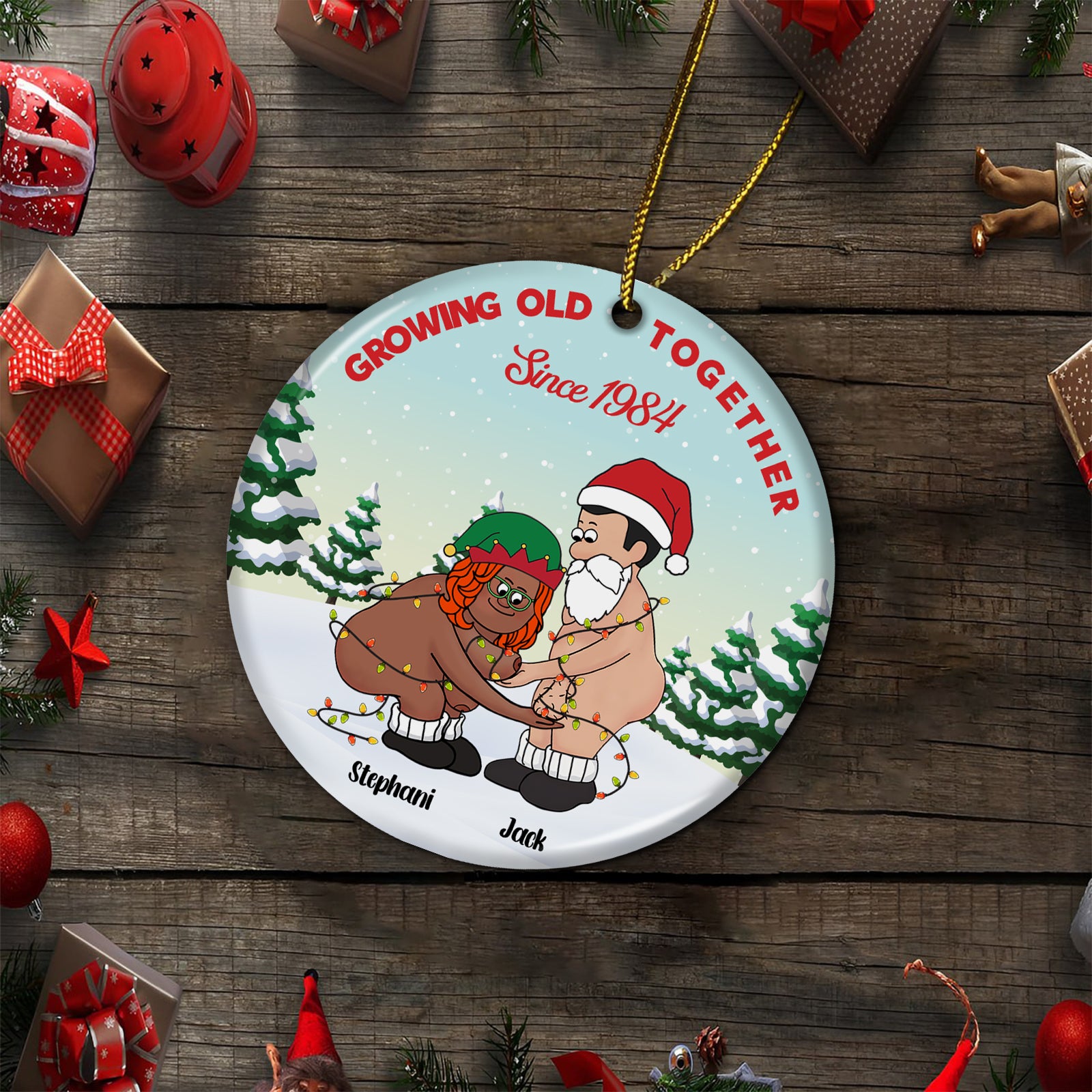 Growing Old Together Since - Personalized Couples Ceramic Ornament, Custom Christmas Gift-Mk-4