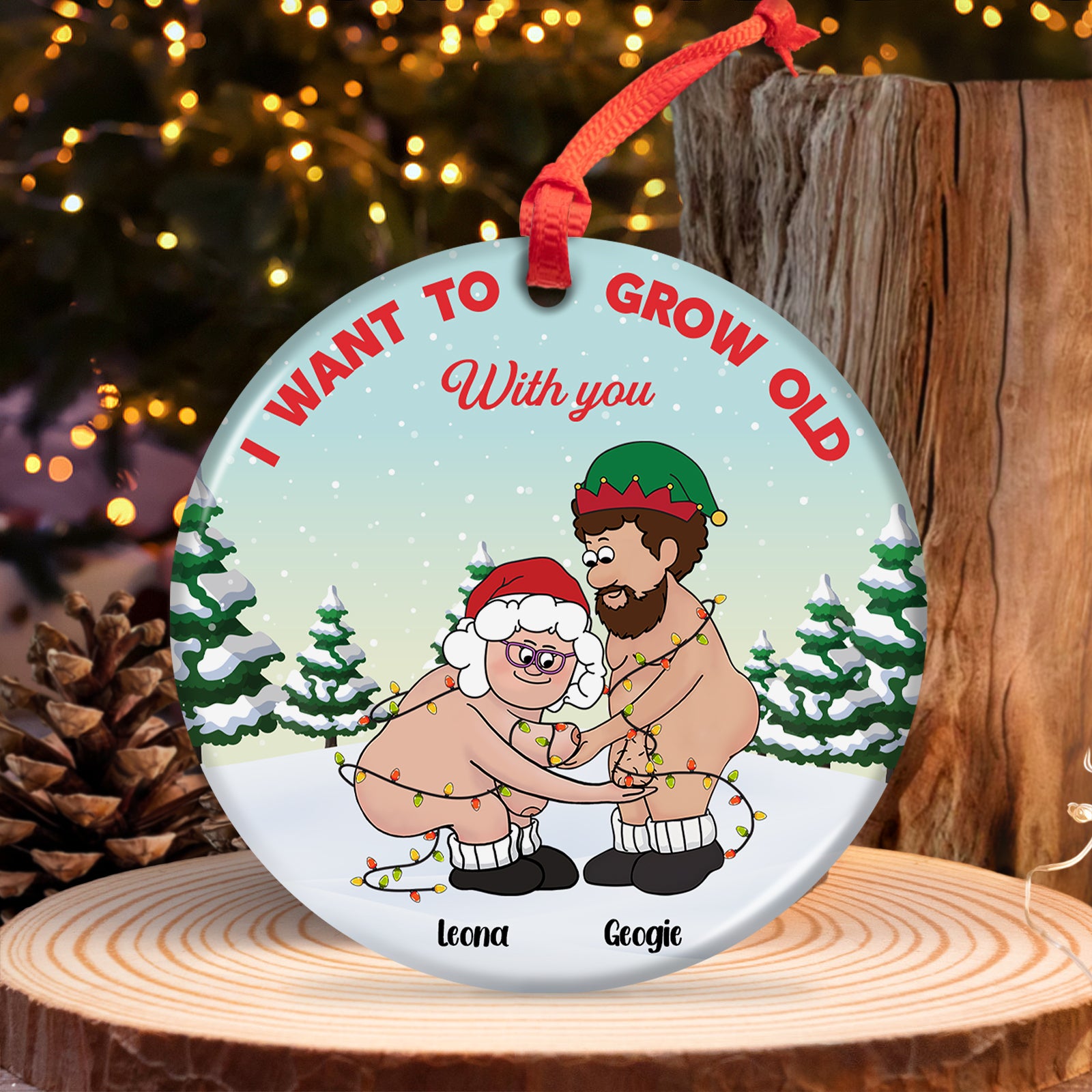 Growing Old Together Since - Personalized Couples Ceramic Ornament, Custom Christmas Gift-Mk-5