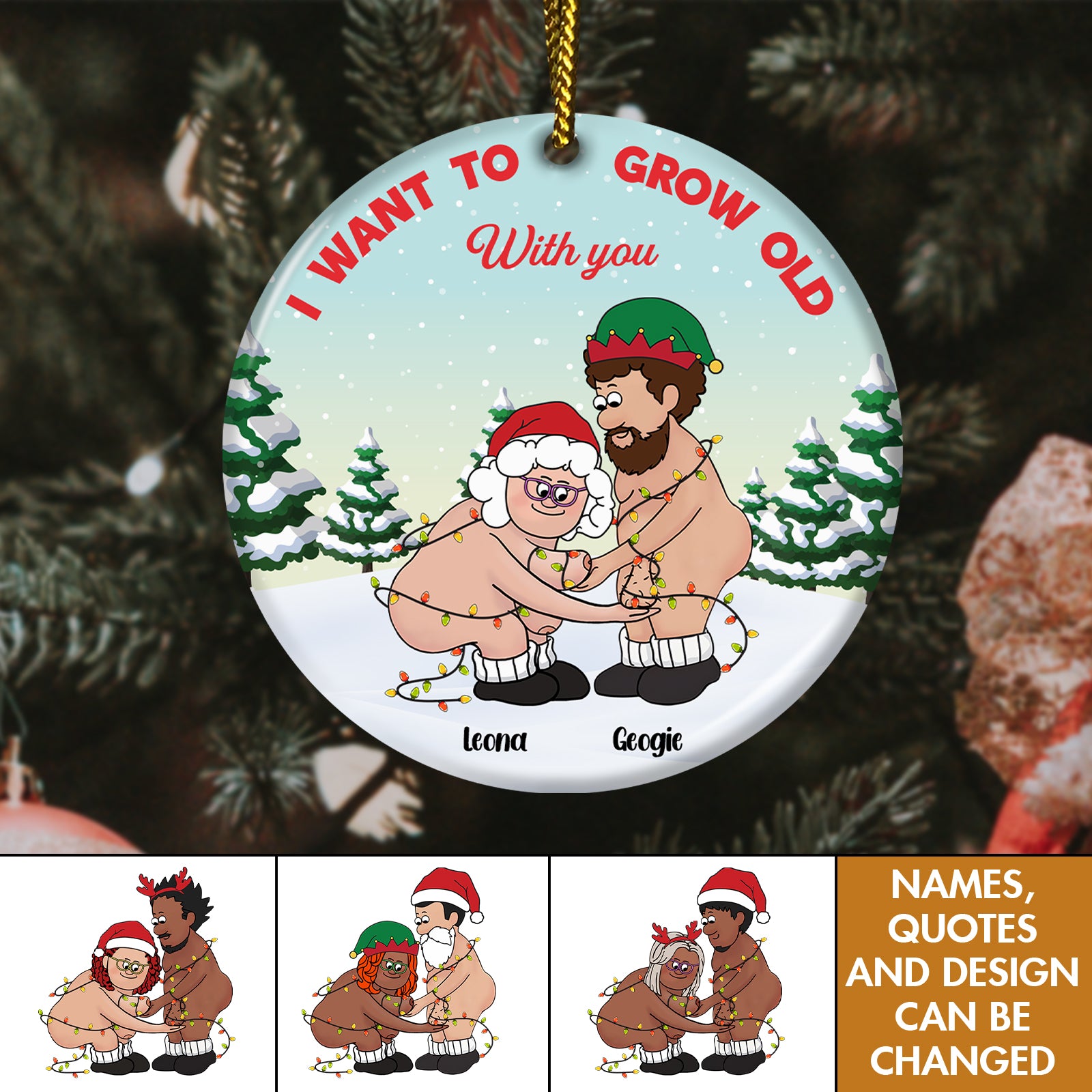 Growing Old Together Since - Personalized Couples Ceramic Ornament, Custom Christmas Gift-Mk-6