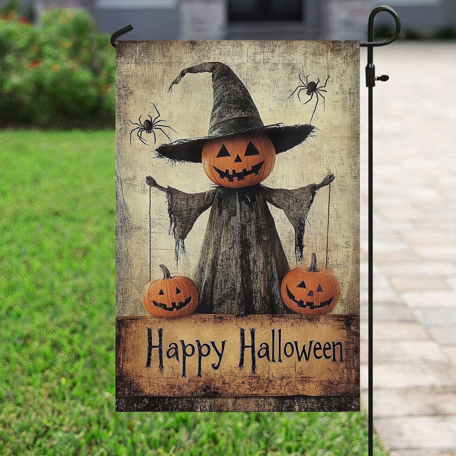 Halloween Flag - Creepy Pumpkin Scarecrow Decoration with Spiders-W170725-25-mk-3