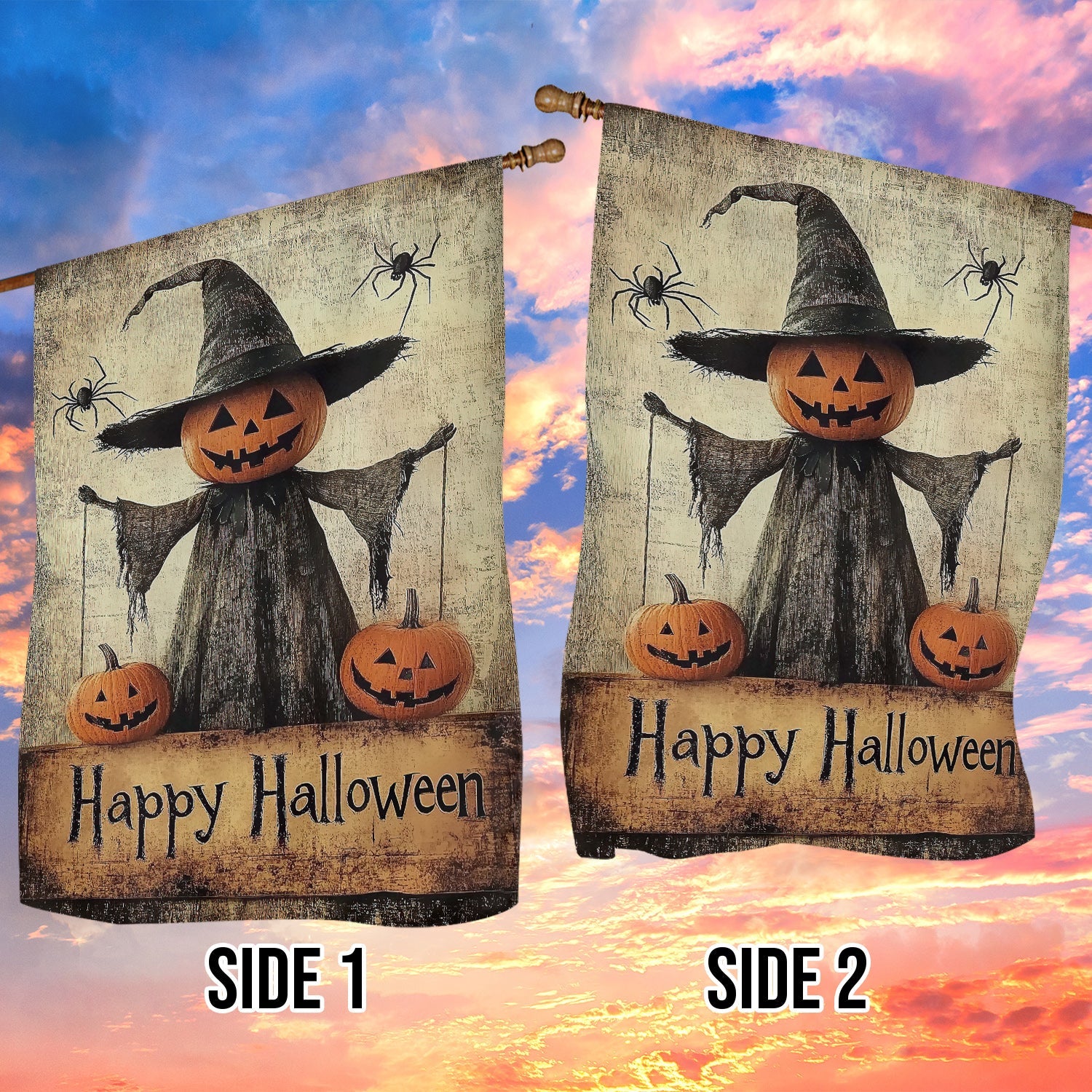 Halloween Flag - Creepy Pumpkin Scarecrow Decoration with Spiders-W170725-25-mk-5