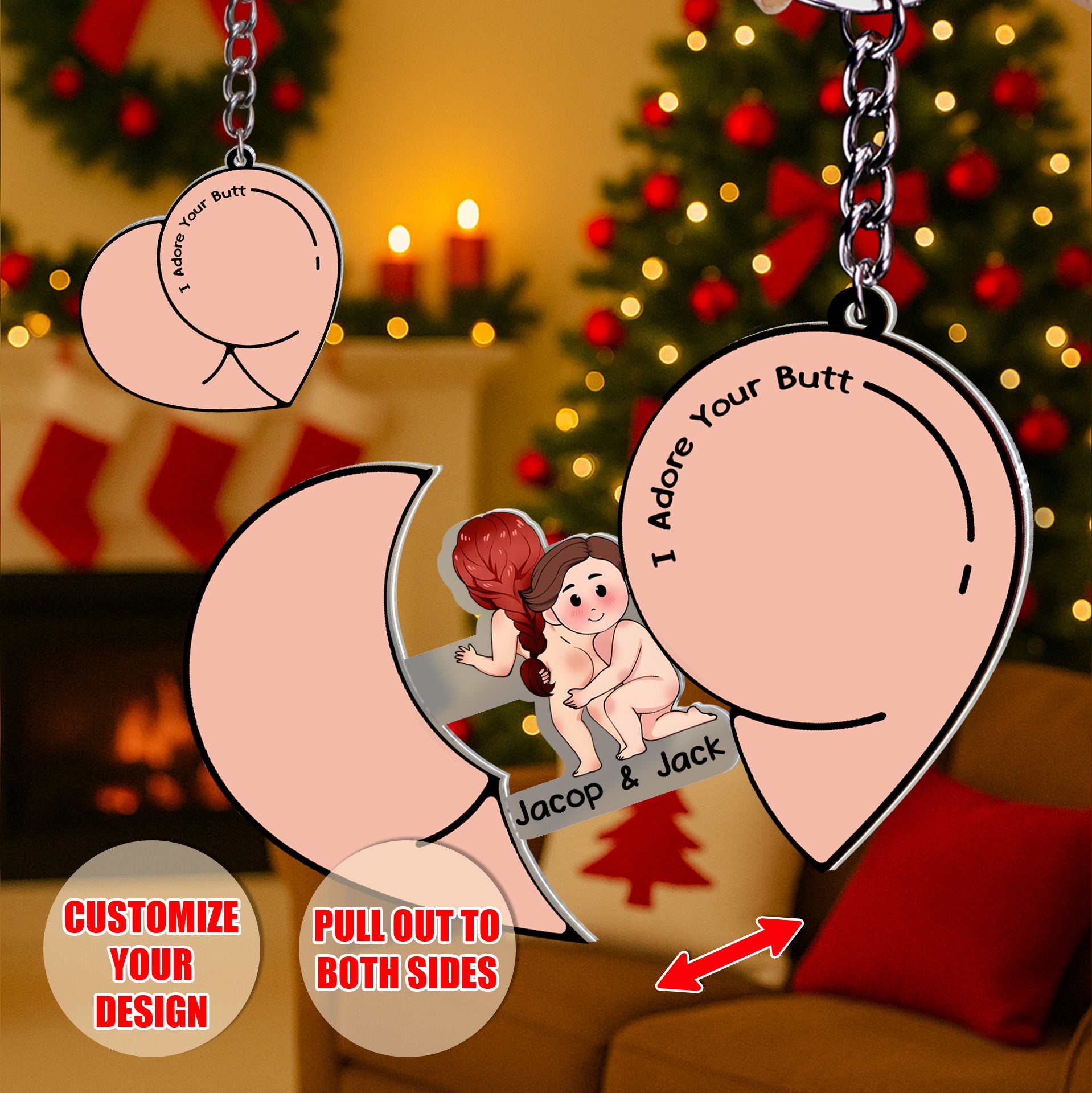 I Adore Your Butt - Personalized Sliding Reveal Acrylic Keychain For Couples-P2509-2512-mk1