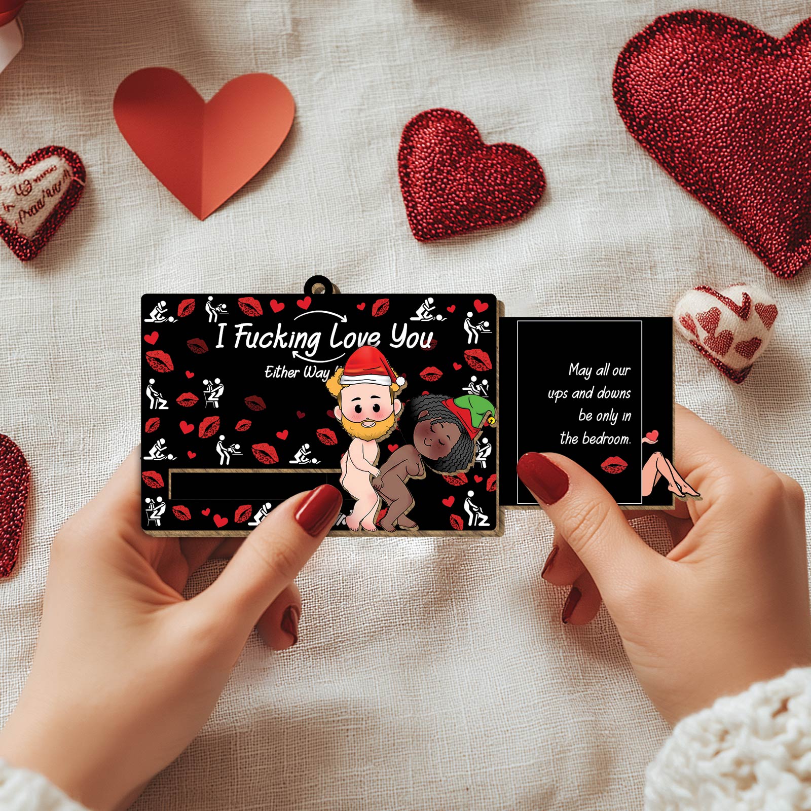 I Fucking Love You - Personalized Wooden Slider Ornament For Couples-Mk-6