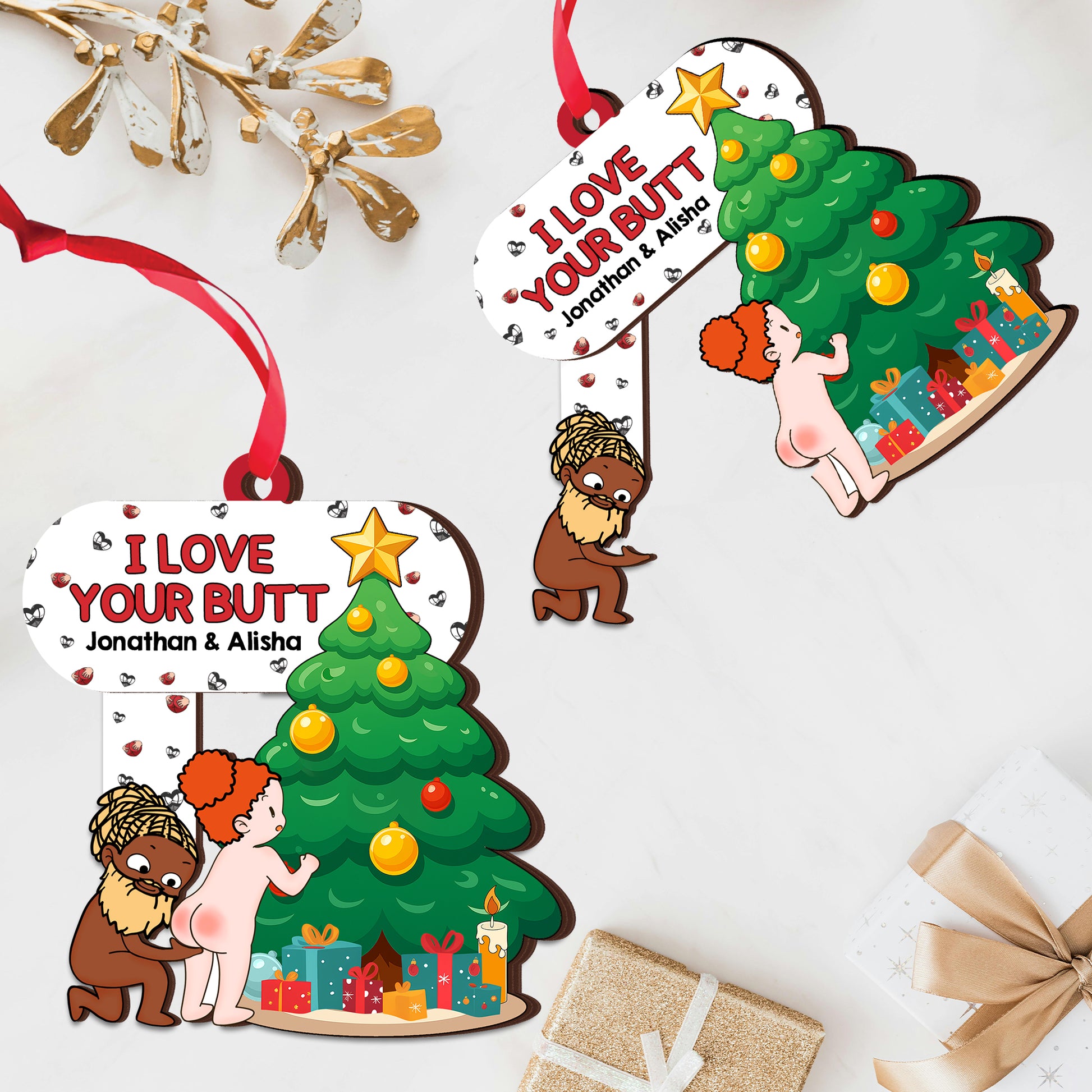 I Love You Butt - Personalized Shaking Wooden Christmas Ornament for Couples-P2511-1302-mk1