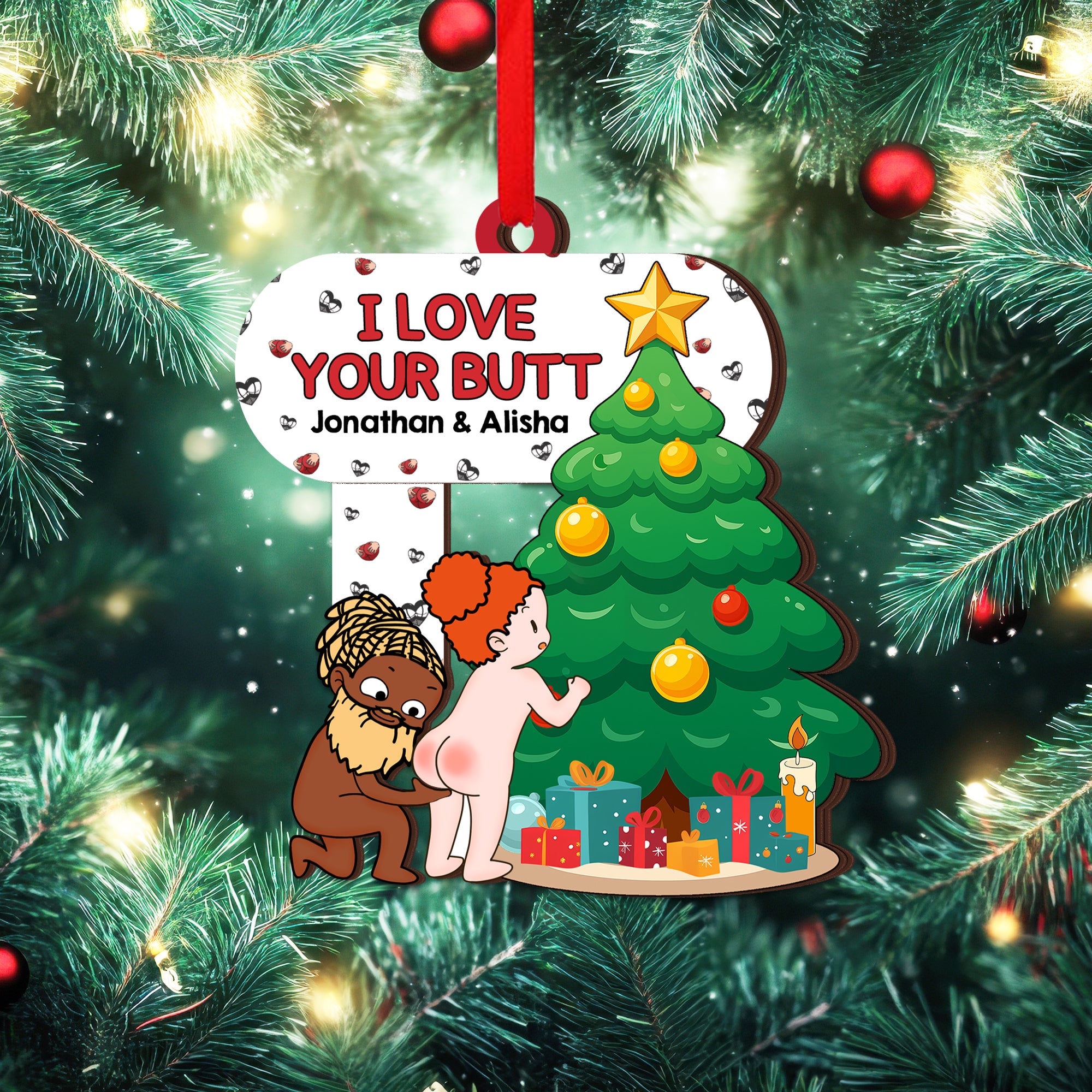 I Love You Butt - Personalized Shaking Wooden Christmas Ornament for Couples-P2511-1302-mk2
