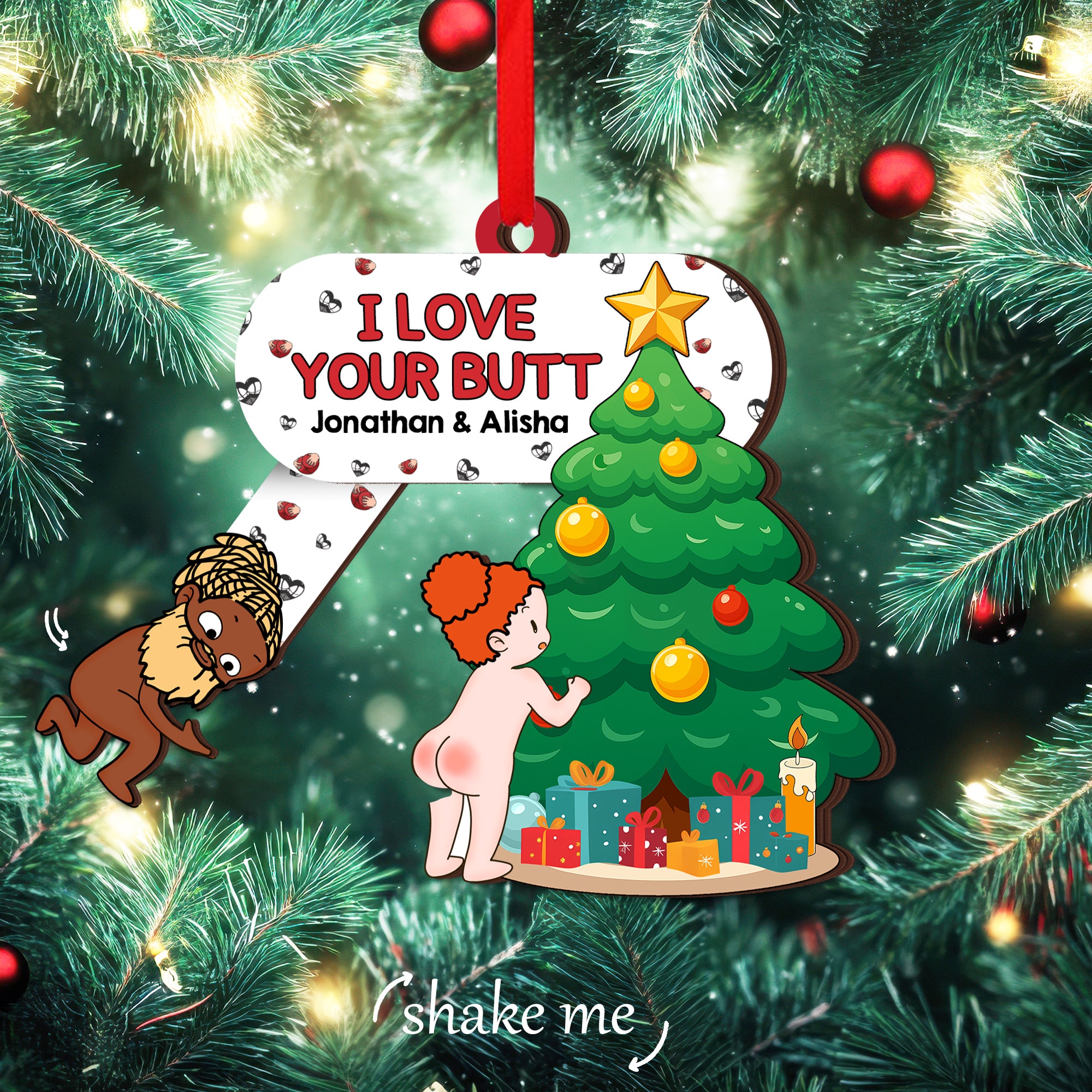 I Love You Butt - Personalized Shaking Wooden Christmas Ornament for Couples-P2511-1302-mk3