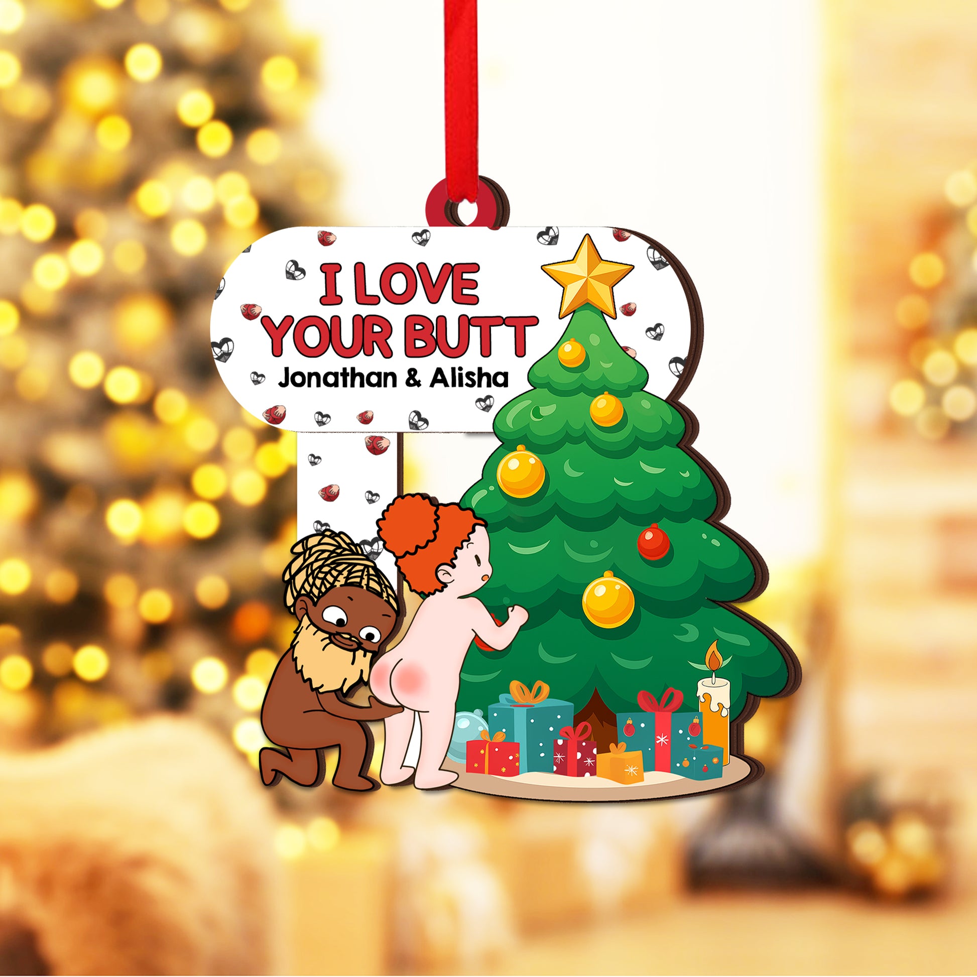 I Love You Butt - Personalized Shaking Wooden Christmas Ornament for Couples-P2511-1302-mk4