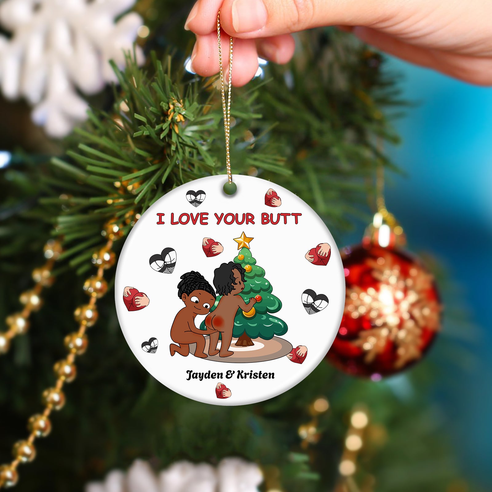 I Love Your Butt - Personalized Funny Ceramic Ornament for Couples-Mk-2