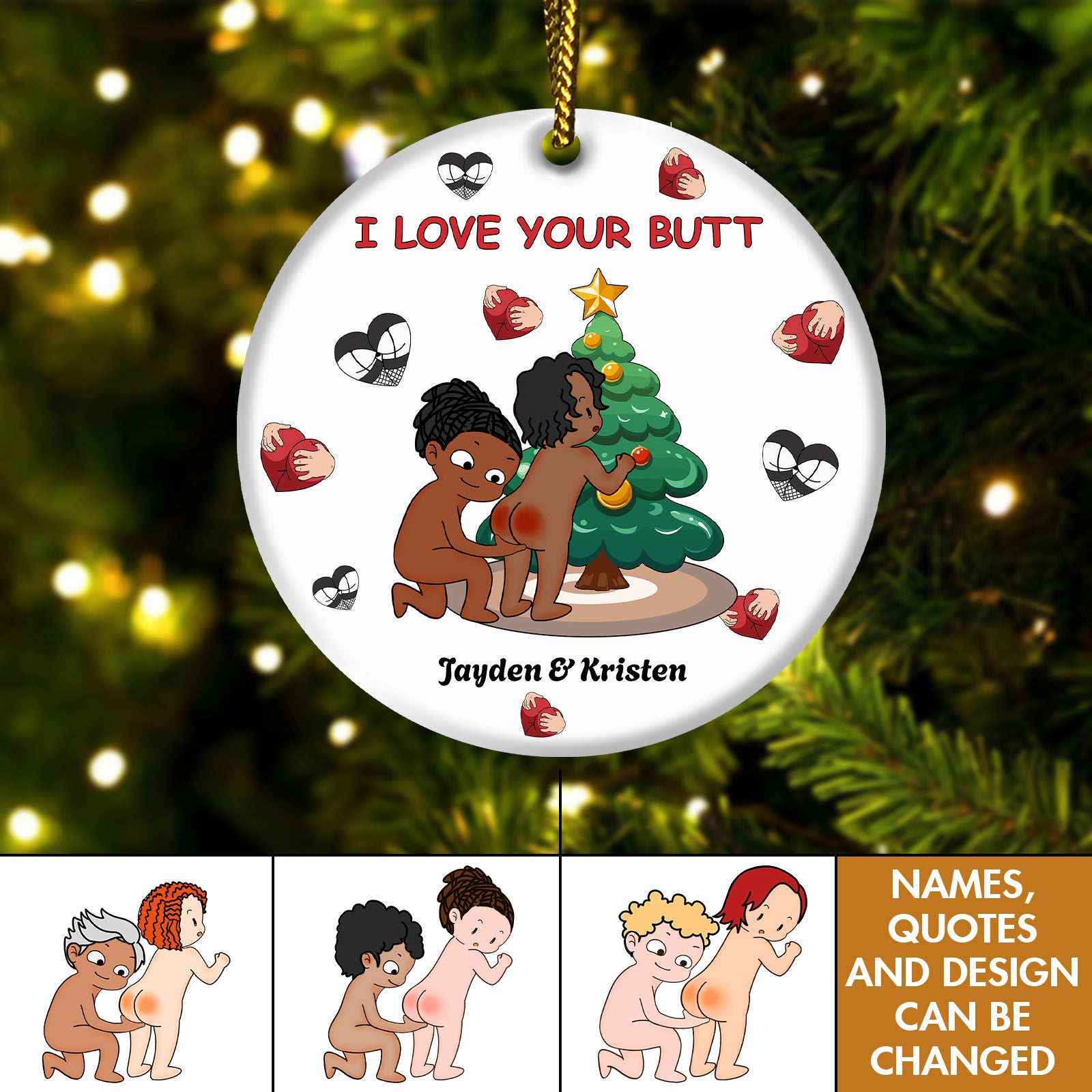 I Love Your Butt - Personalized Funny Ceramic Ornament for Couples-Mk-5