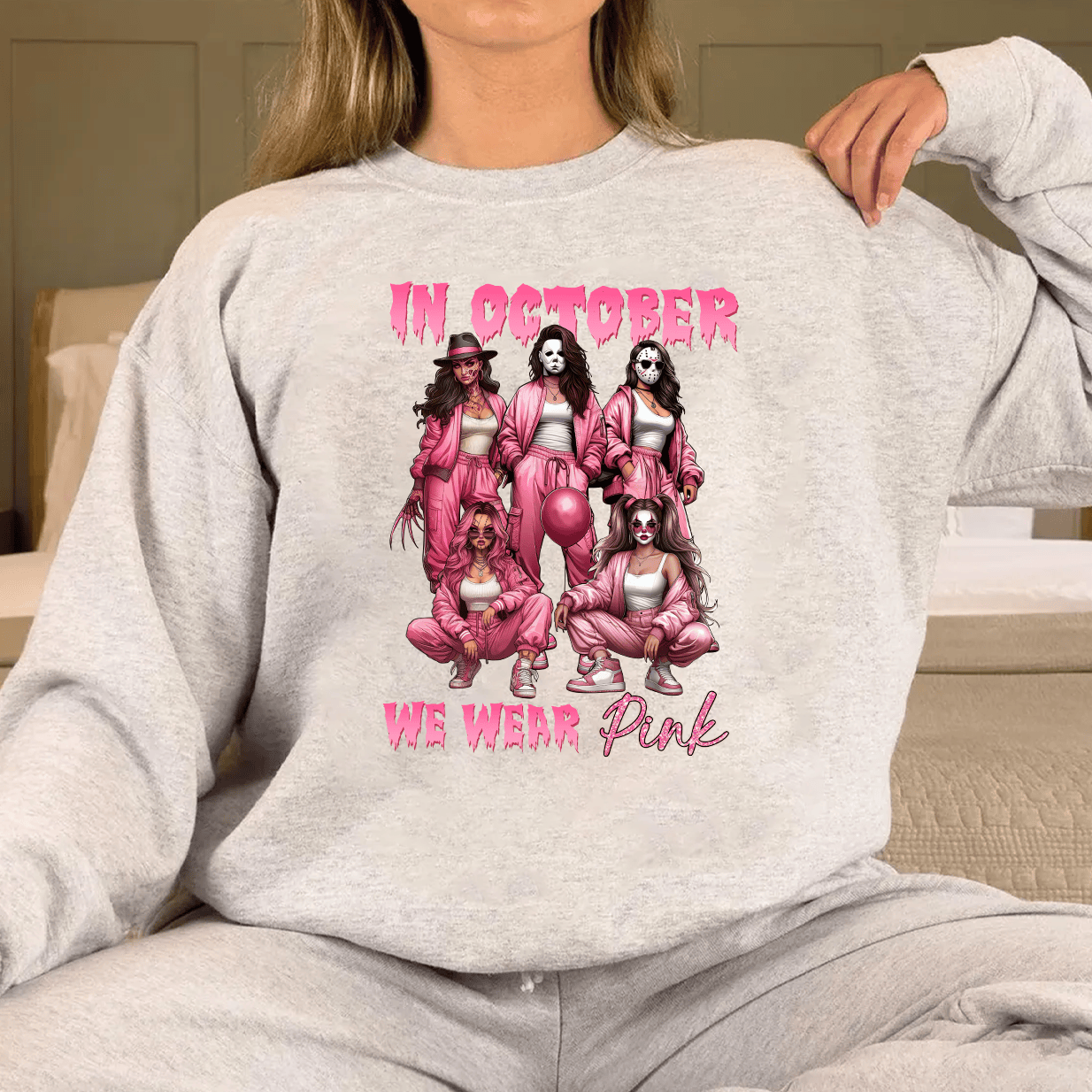 In October We Wear Pink Horror Shirt - Funny Halloween T-Shirt, Hoodie & Sweatshirt for Women-W240725-11-mk3