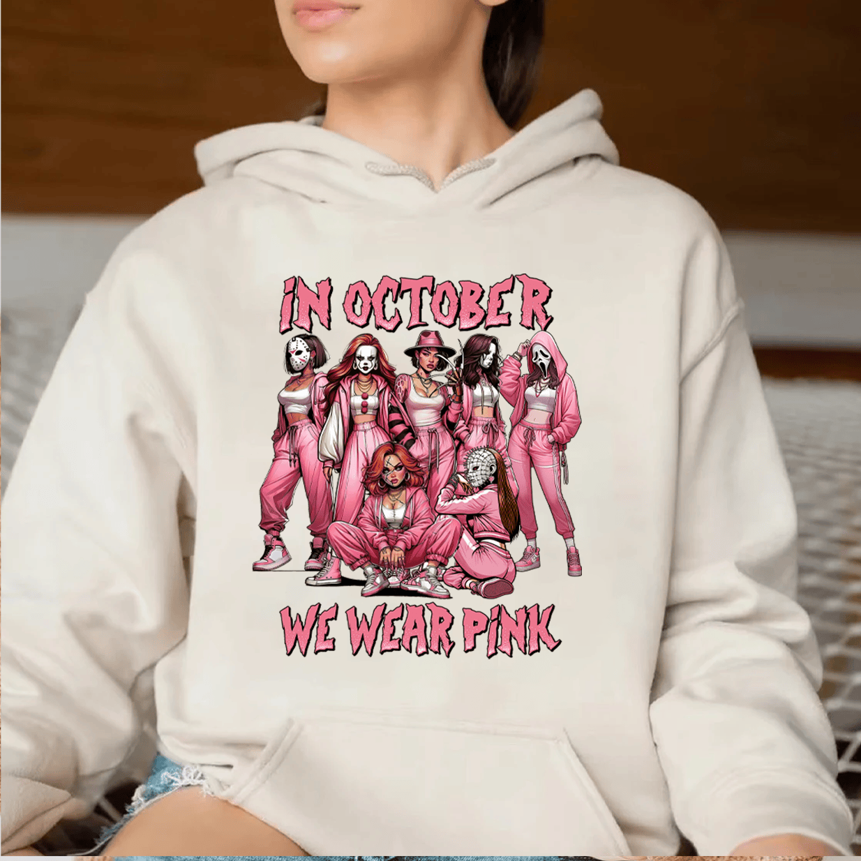 In October We Wear Pink Horror Shirt - Funny Halloween T-Shirt, Sweater & Hoodie for Women-W240725-10-mk1