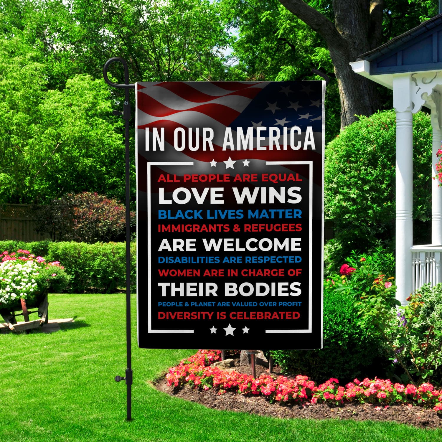 In Our America Flag - Progressive Equality & Justice Message Banner-W150725-02-mk1
